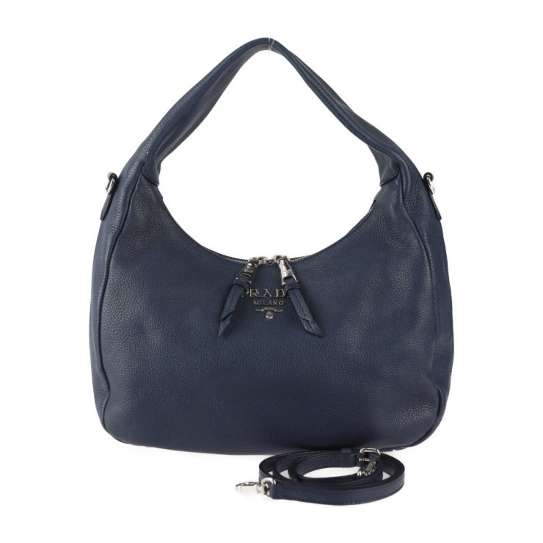 PRADA VITELLO PHENIX Shoulder Bag 1BC133 Leather BALTICO Navy