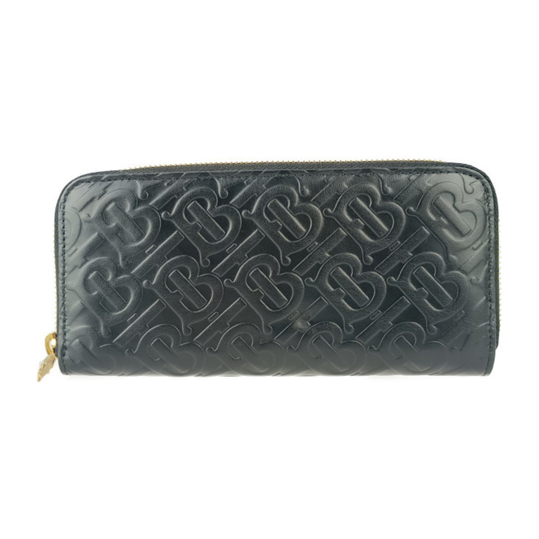 BURBERRY Long Wallet Zip TB Monogram Embossed Leather Round