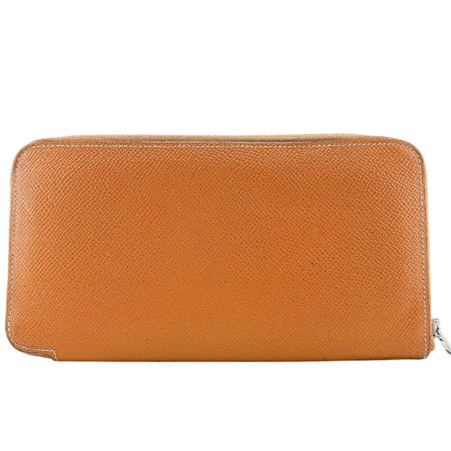 HERMES Azap Long Silkin Round Wallet, Brown, Unisex