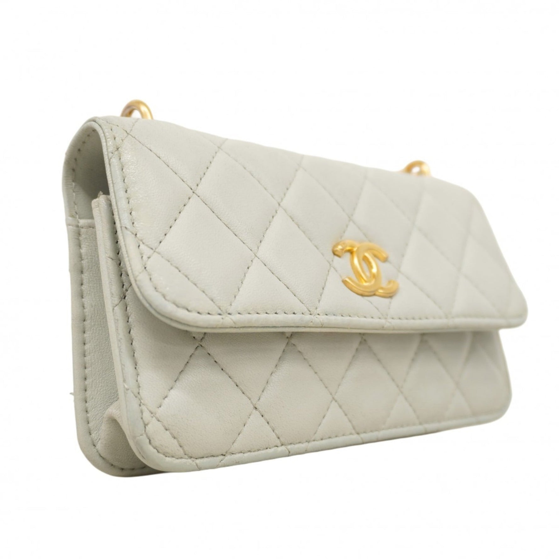 Chanel Matelasse Chain Shoulder Bag, Lambskin, Light Gray