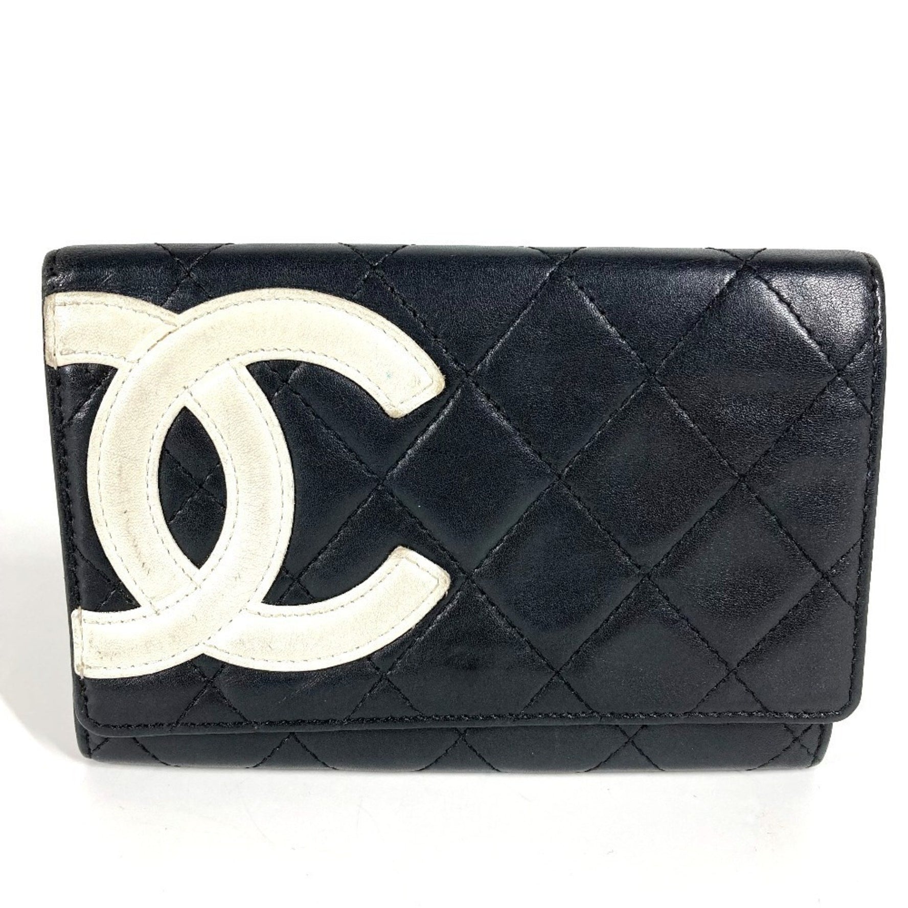 CHANEL Cambon CC Coco Mark Logo Compact Wallet, Leather, Black