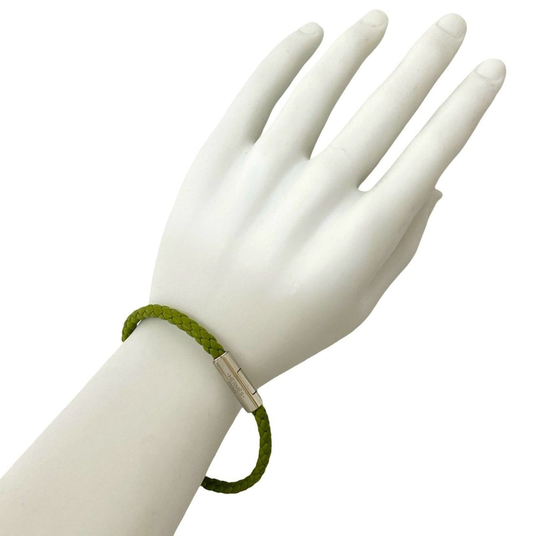 HERMES Goliath Braided Leather Bracelet/Bangle in Light and Silver