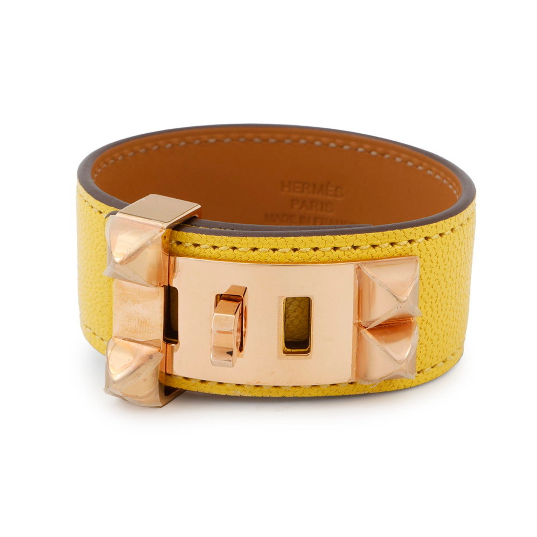 Hermes Hermès Collier de Chien Bracelet, 24 Jaunes-Naples, Pink Leather, B Stamp, Size
