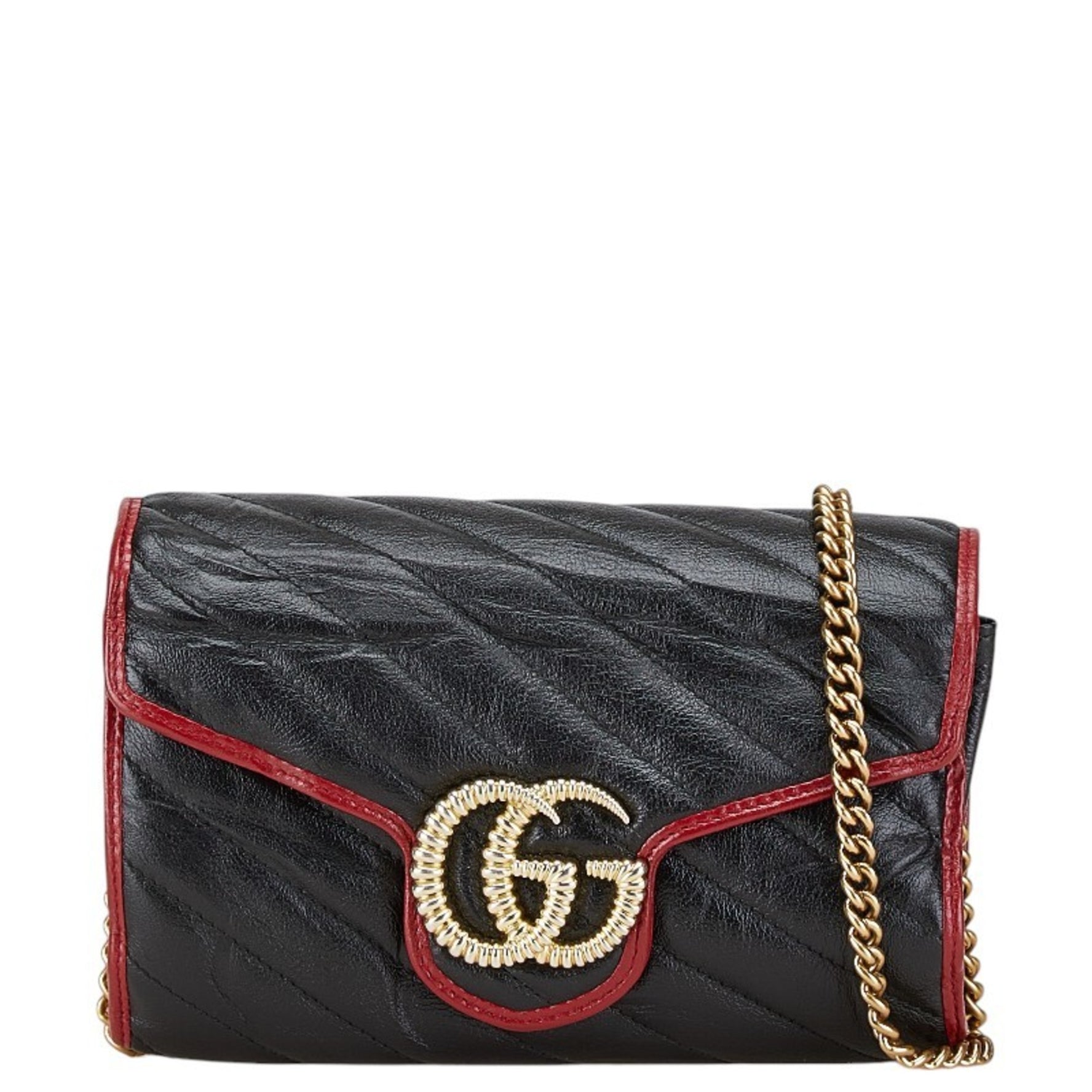 Gucci GG Marmont Chain Shoulder Bag Black Red Leather