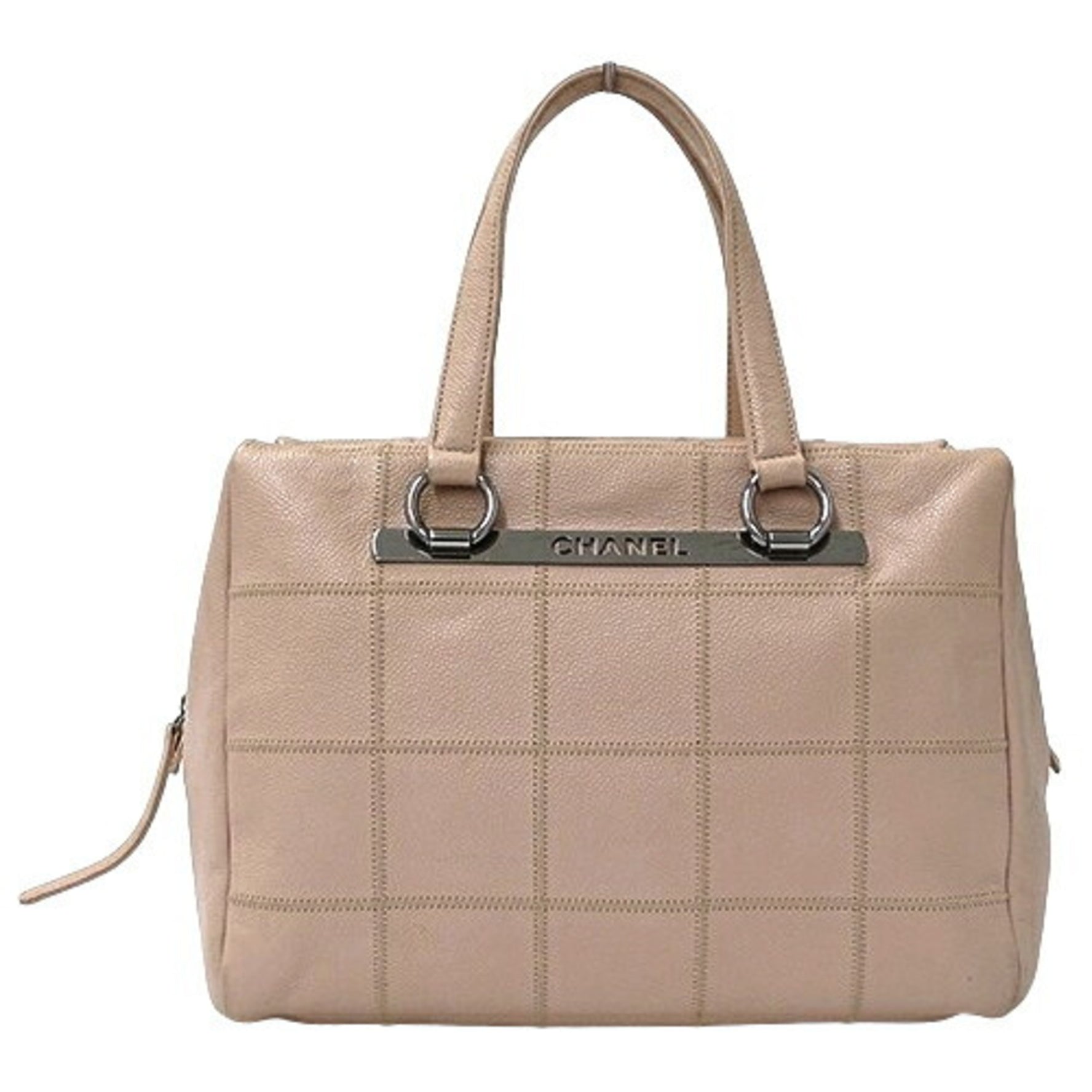 CHANEL Bag Chocobar Tote Handbag Caviar Skin Pink Beige