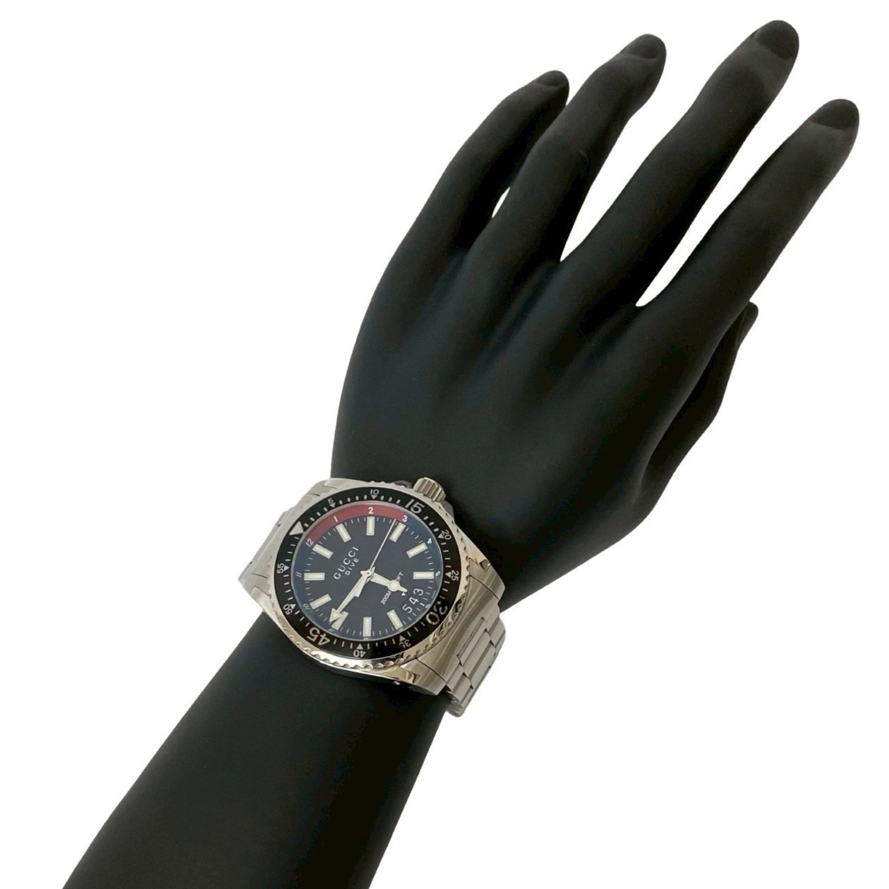 GUCCI Dive Stainless Steel Quartz Watch, Accessory, Silver/Black