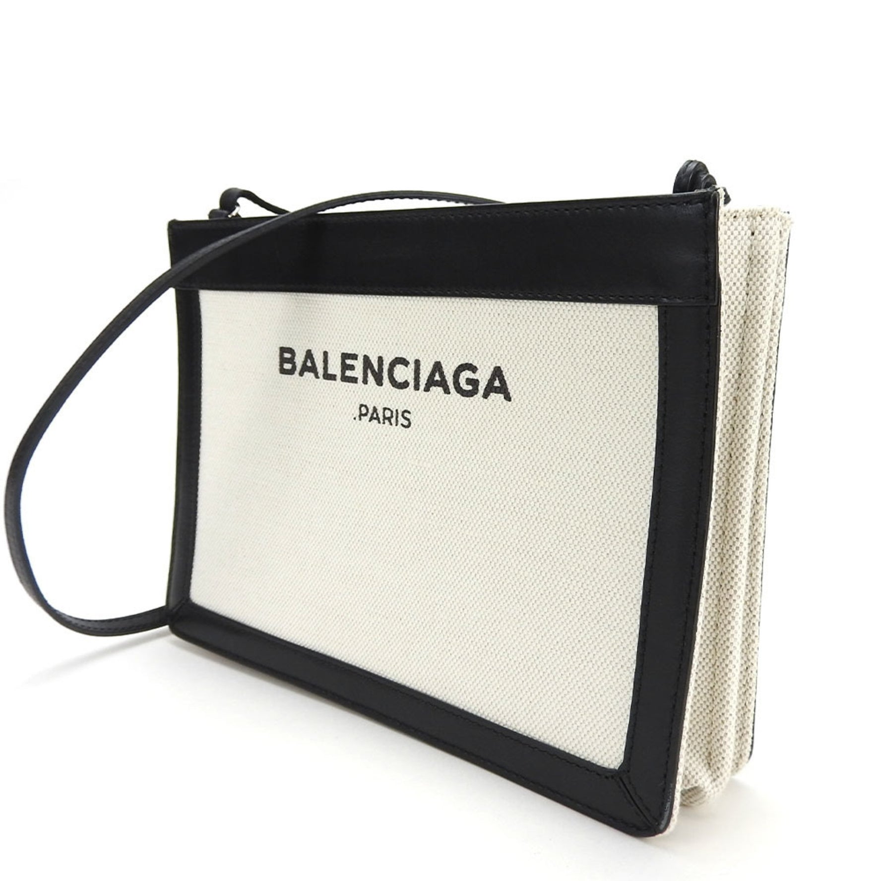 Balenciaga shoulder bag navy pochette canvas leather ivory black ladies casual