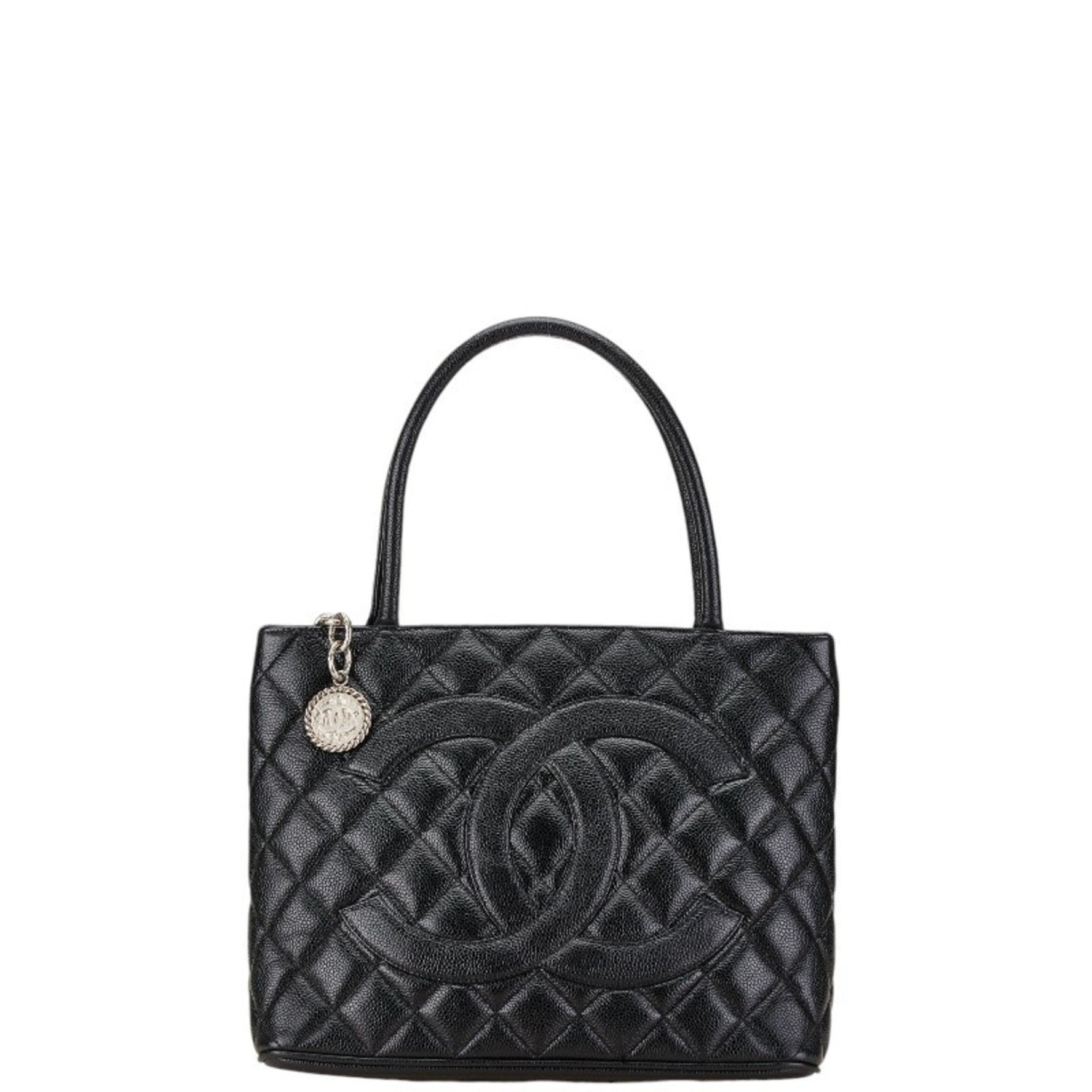 CHANEL Matelasse Deca Coco Mark Reprint Tote Quilted Bag Shoulder Caviar Skin