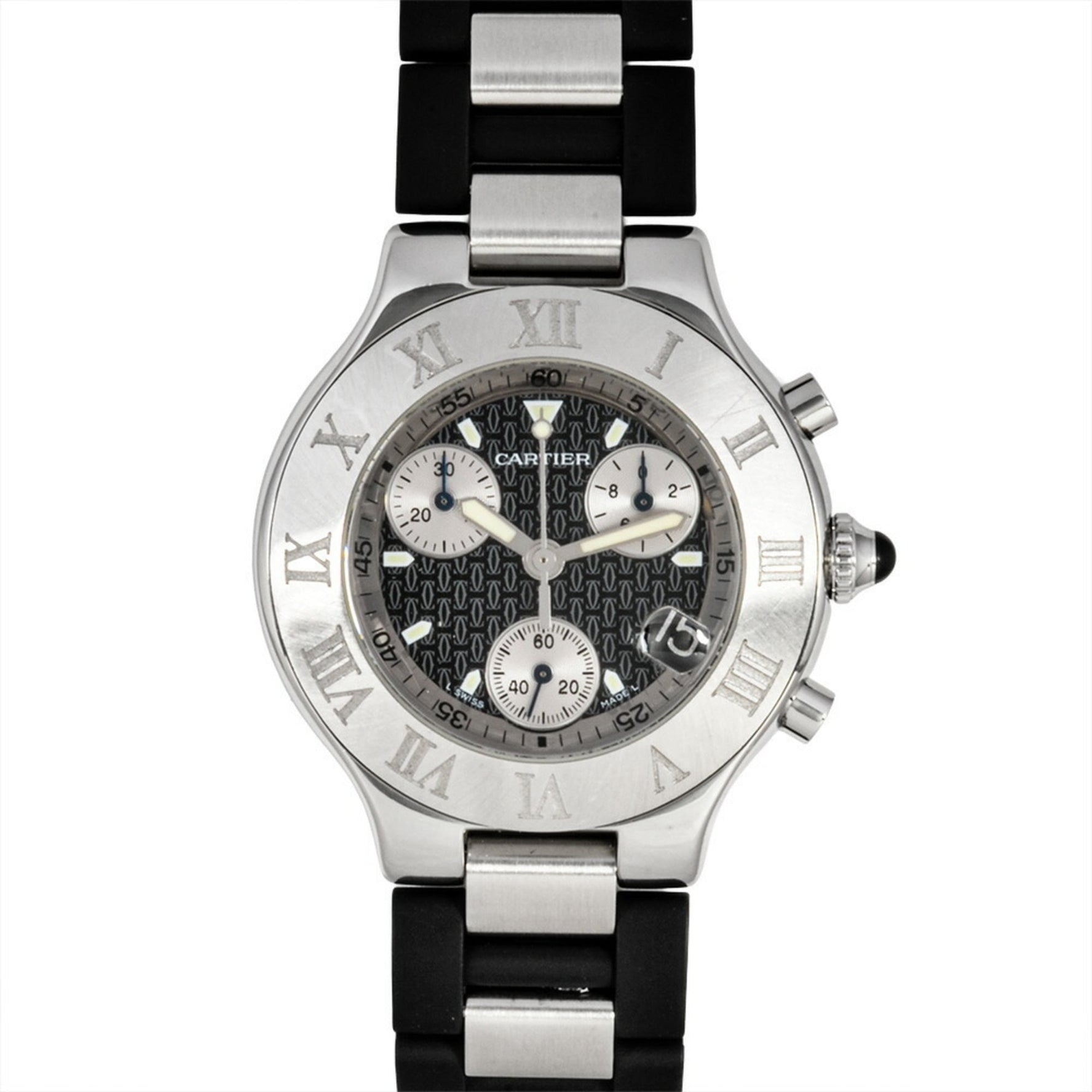 Cartier Must 21 Chronoscaph Vantianne 2424 Quartz Watch with Black Dial and Stainless Steel