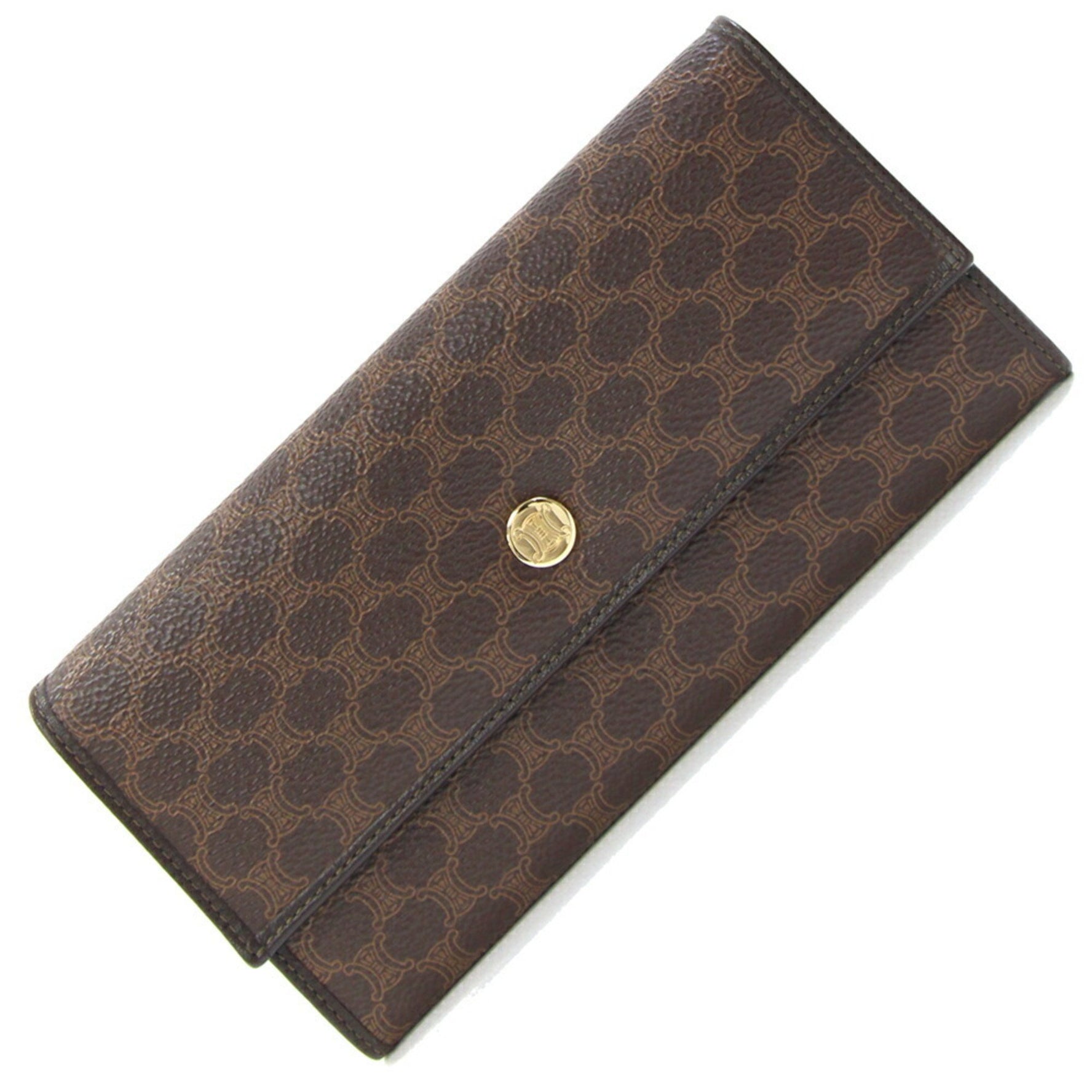 Celine Bi-fold Long Wallet Macadam Dark Brown PVC Leather