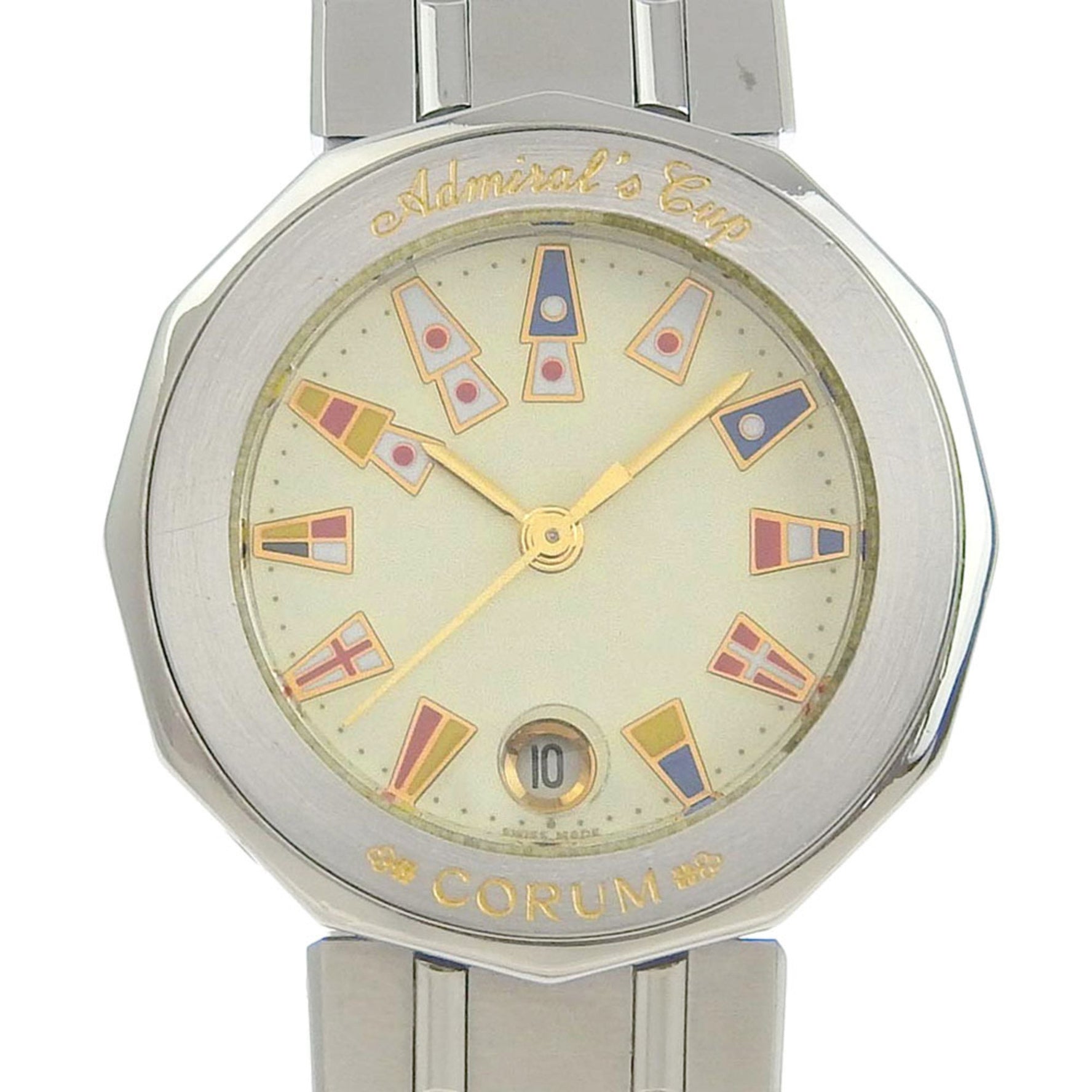 CORUM Admiral's Cup Watch Stainless Steel Quartz Analog Display Ladies Ivory Dial