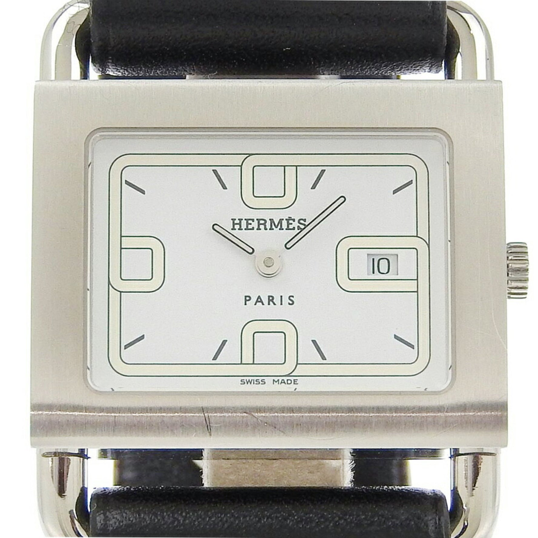 Hermes Valenia Watch Stainless Steel x Embossed Leather Quartz Analog Display White Dial Ladies