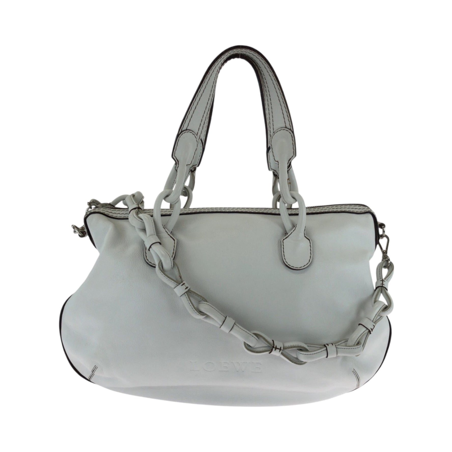 LOEWE Fiesta Silver Hardware Leather Shoulder Bag Tote Handbag