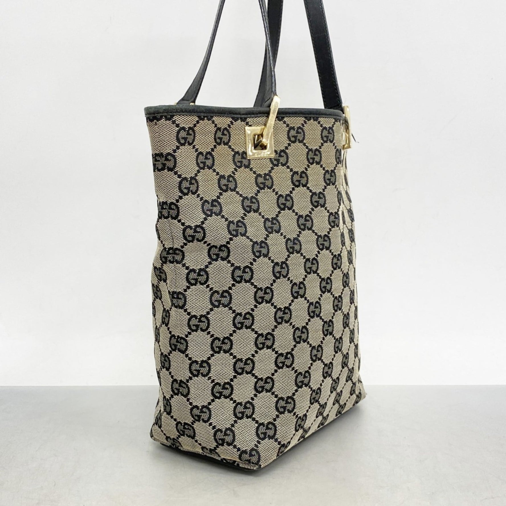 Gucci Tote Bag GG Canvas 002 1099 Beige Black Champagne
