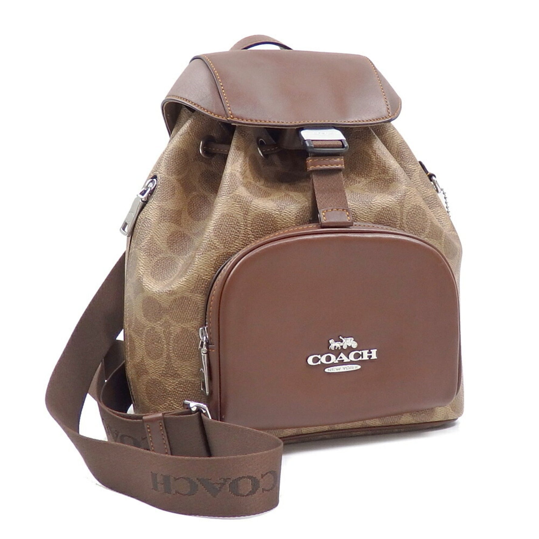 Coach Pace Signature Canvas Backpack, Women's, Silver, Tan, and Brown, Coated Refined Calfskin Leather, CZ982 SVXHE