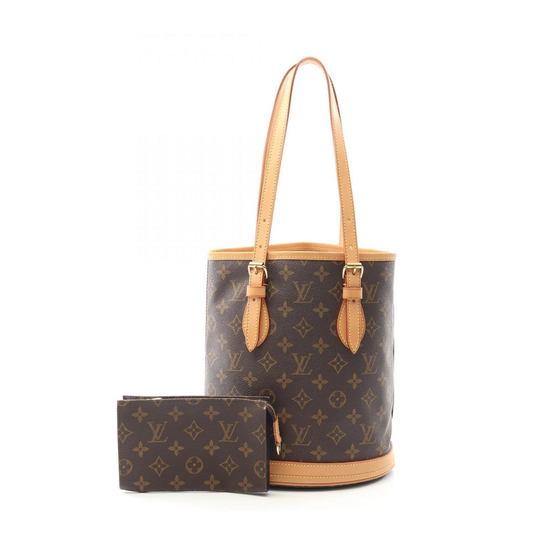 Louis Vuitton Bucket PM Handbag in Coated Canvas and Leather with Monogram Design