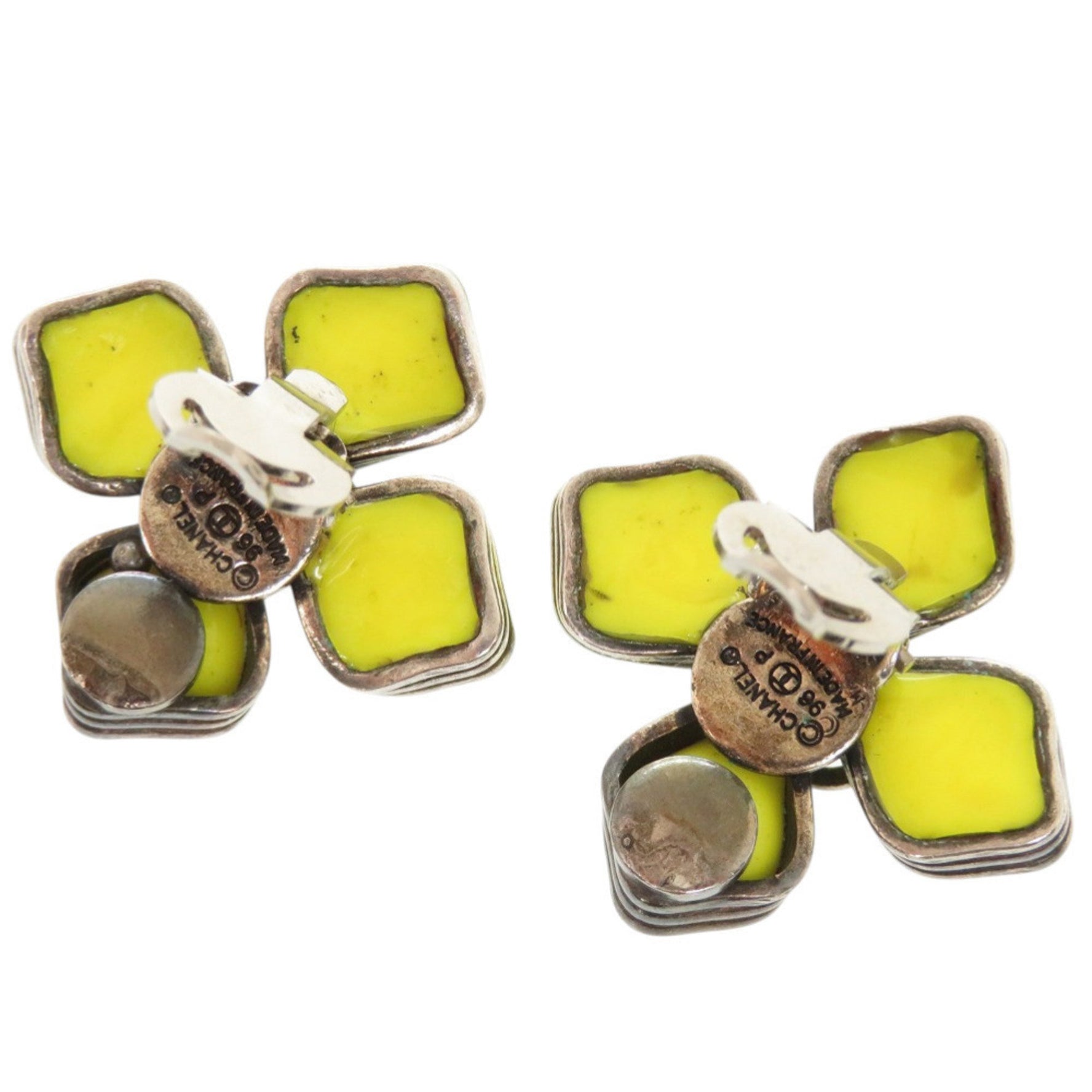 Chanel Coco Mark Flower Motif Metal/Stone Yellow Earrings 0149 Accessories