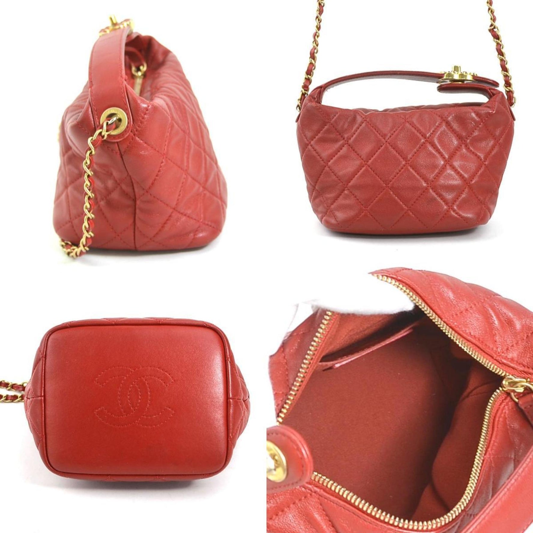 CHANEL Shoulder Bag Matelasse Leather Metal Red
