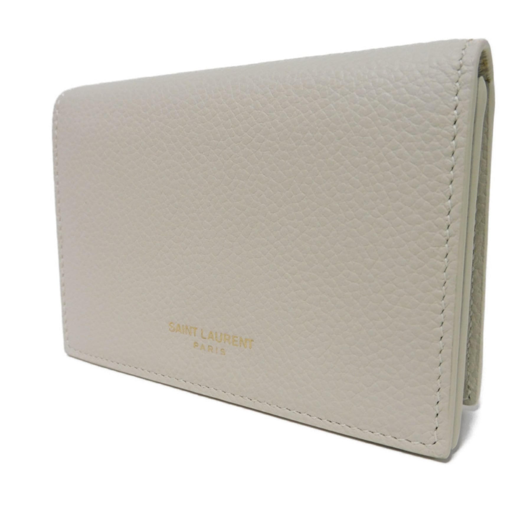 Saint Laurent Yves Paris Card Case, Holder, Grain Powder Textured Leather, Bi-fold, Ivory, Men's