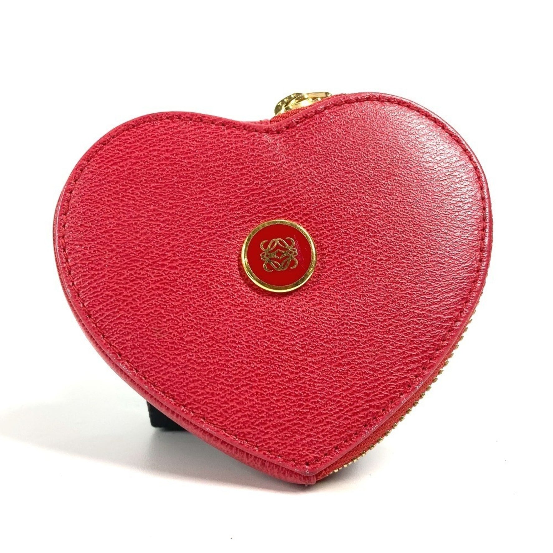 LOEWE Anagram Logo Heart Wallet Coin Purse Wallet/Coin Case Leather Red