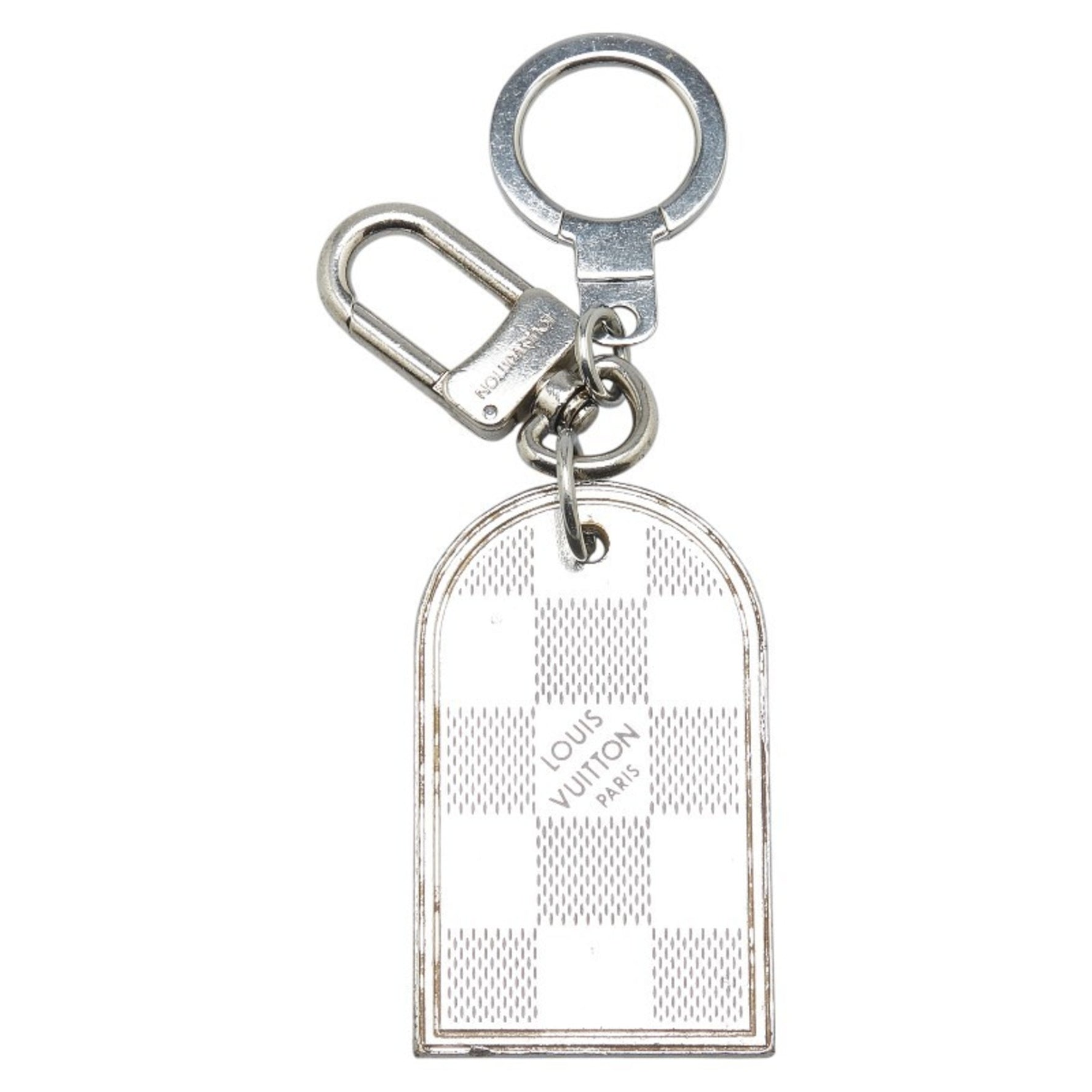Louis Vuitton Damier Porte Cle Address Charm Keyring Silver Black Metal