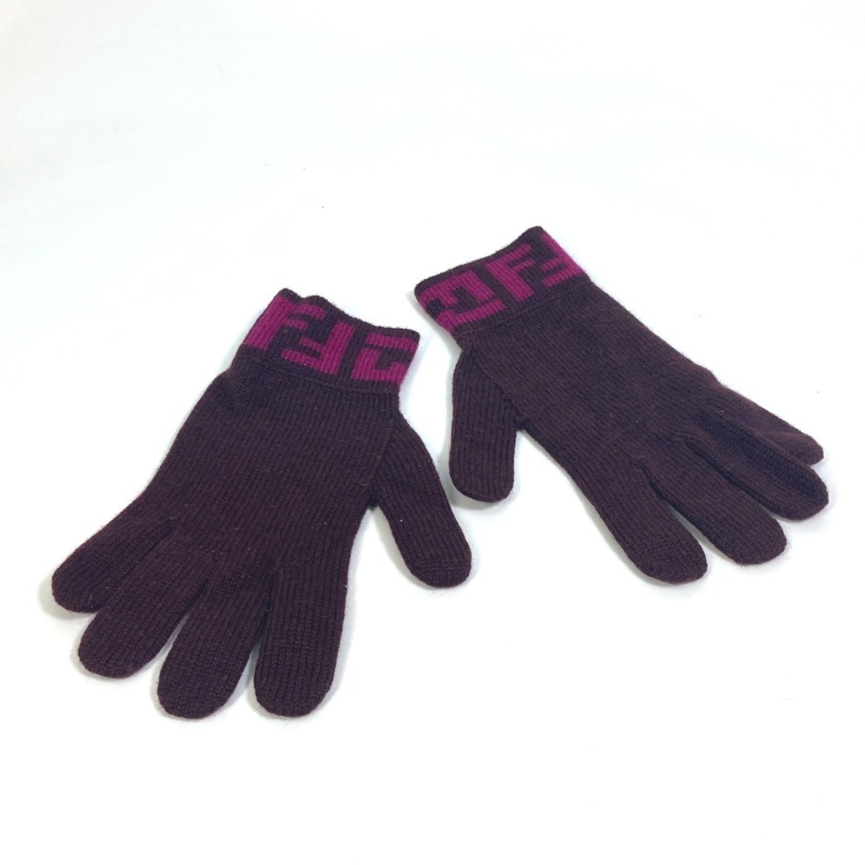 FENDI Zucca Gloves Bicolor Wool Purple