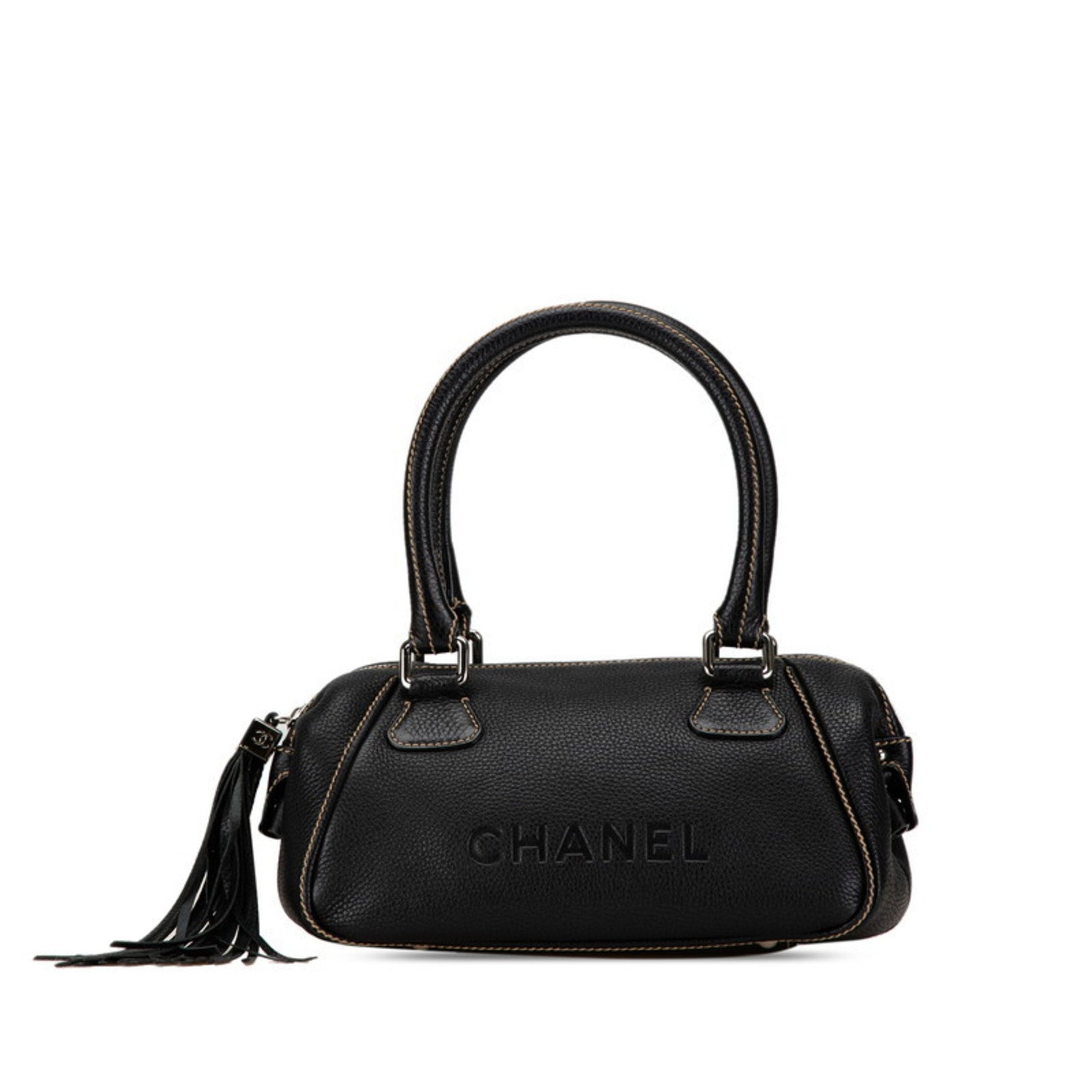 Chanel Embossed Handbag Boston Bag Leather