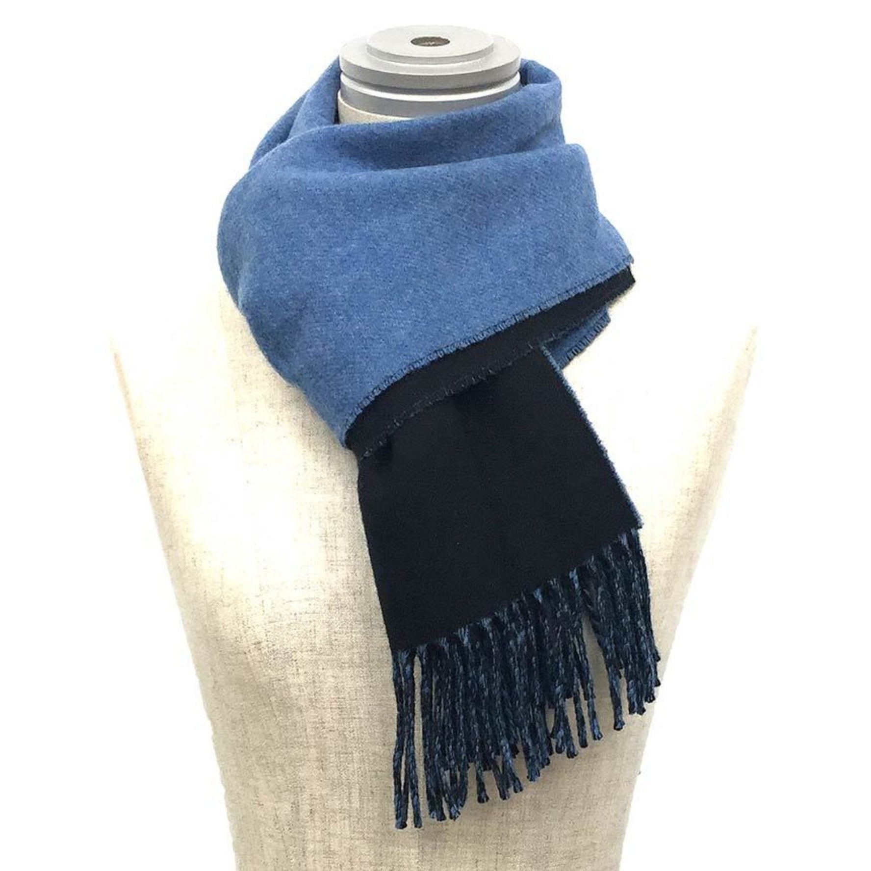 HERMES Cashmere Scarf Kazak Bicolor Stole Shawl Black x Blue