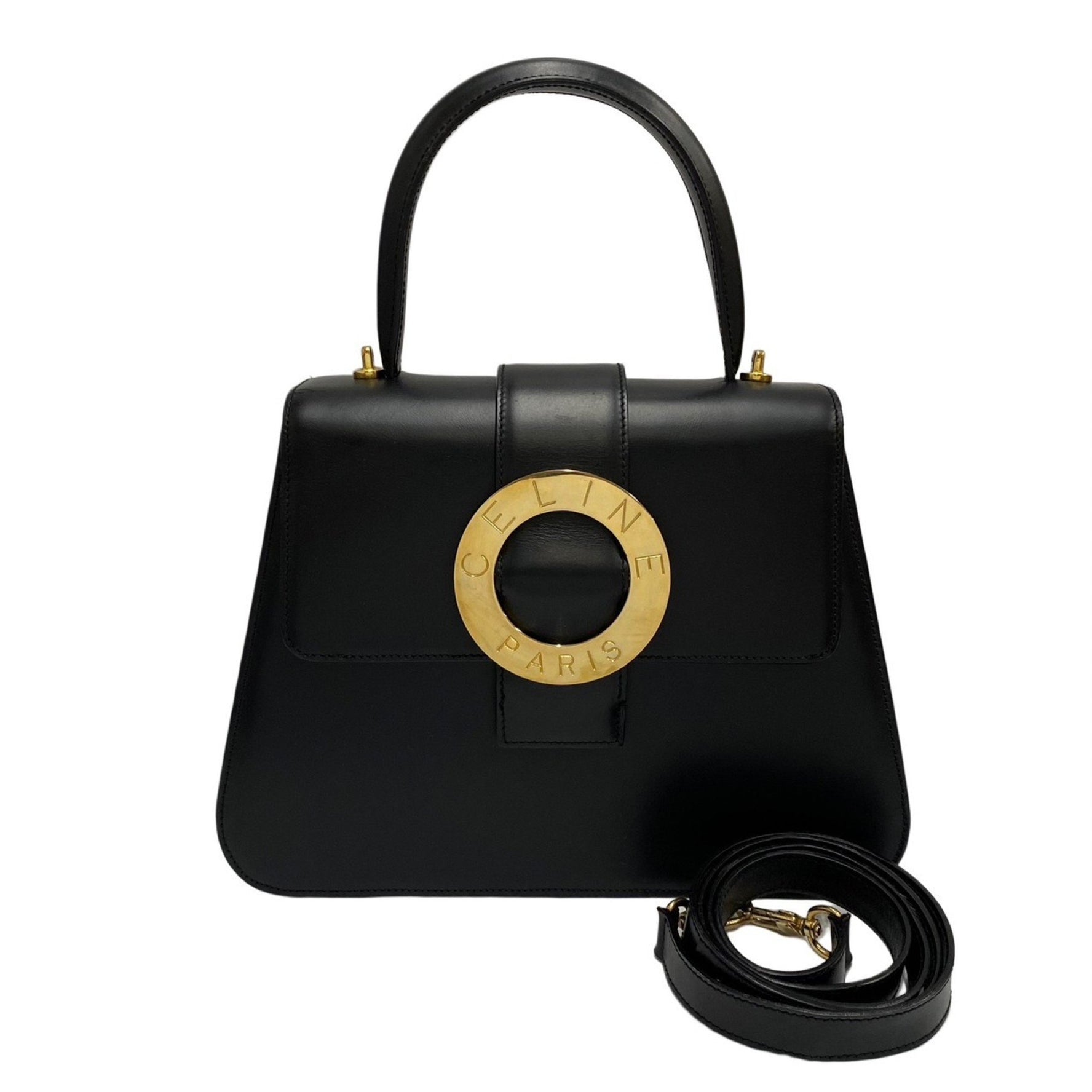 CELINE Circle Logo Metal Fittings Calf Leather Genuine Shoulder Bag Handbag