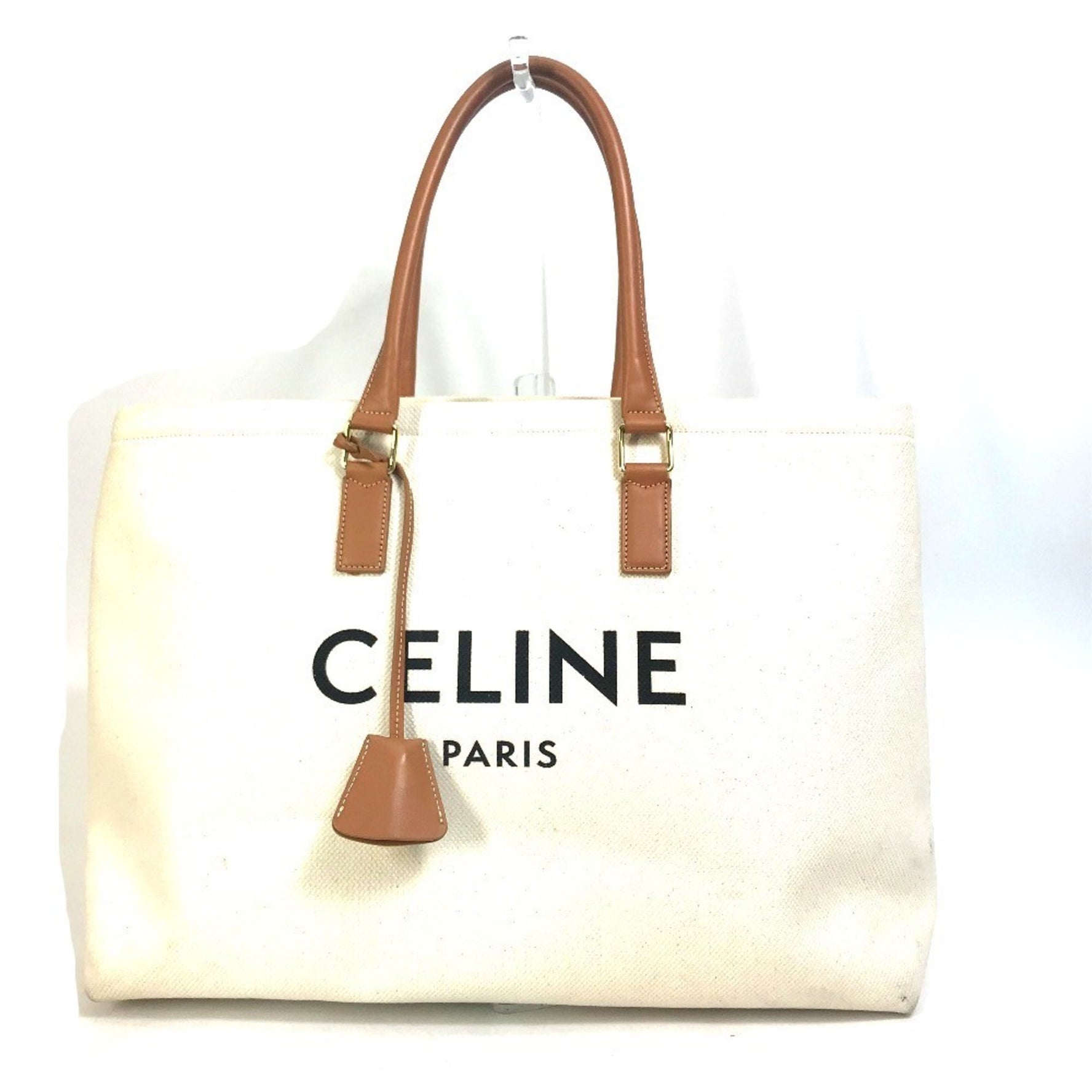 CELINE Horizontal Cabas Tote Bag Shoulder Canvas Leather Natural Tan