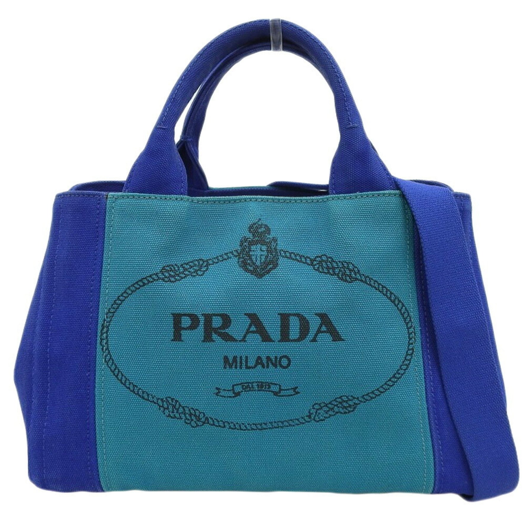 PRADA Canapa Tote bag Handbag Bag Canvas Blue x Green Bicolor