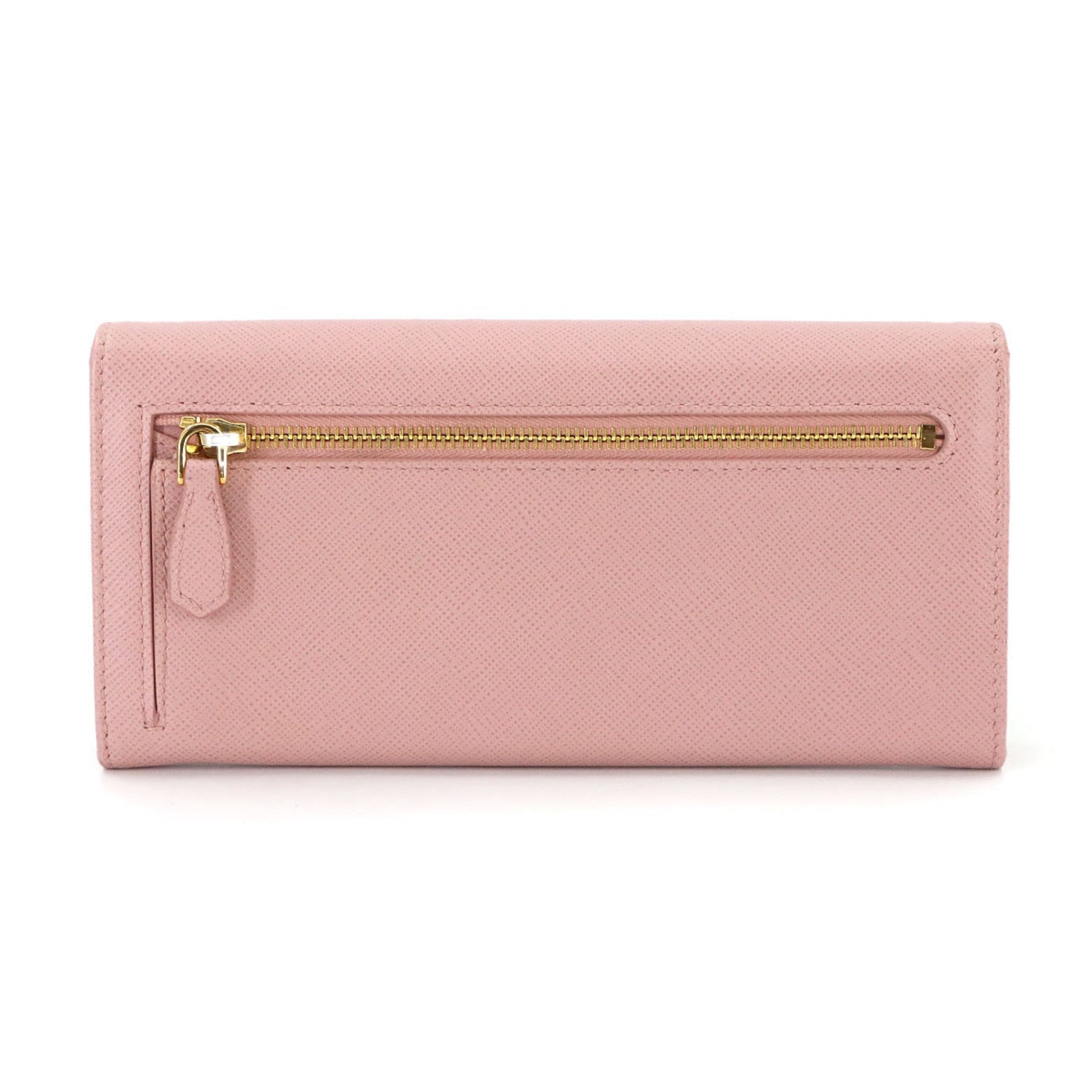 Prada Saffiano Bifold Long Wallet in Pink Leather with Gold Triangle Hardware (1MH132)