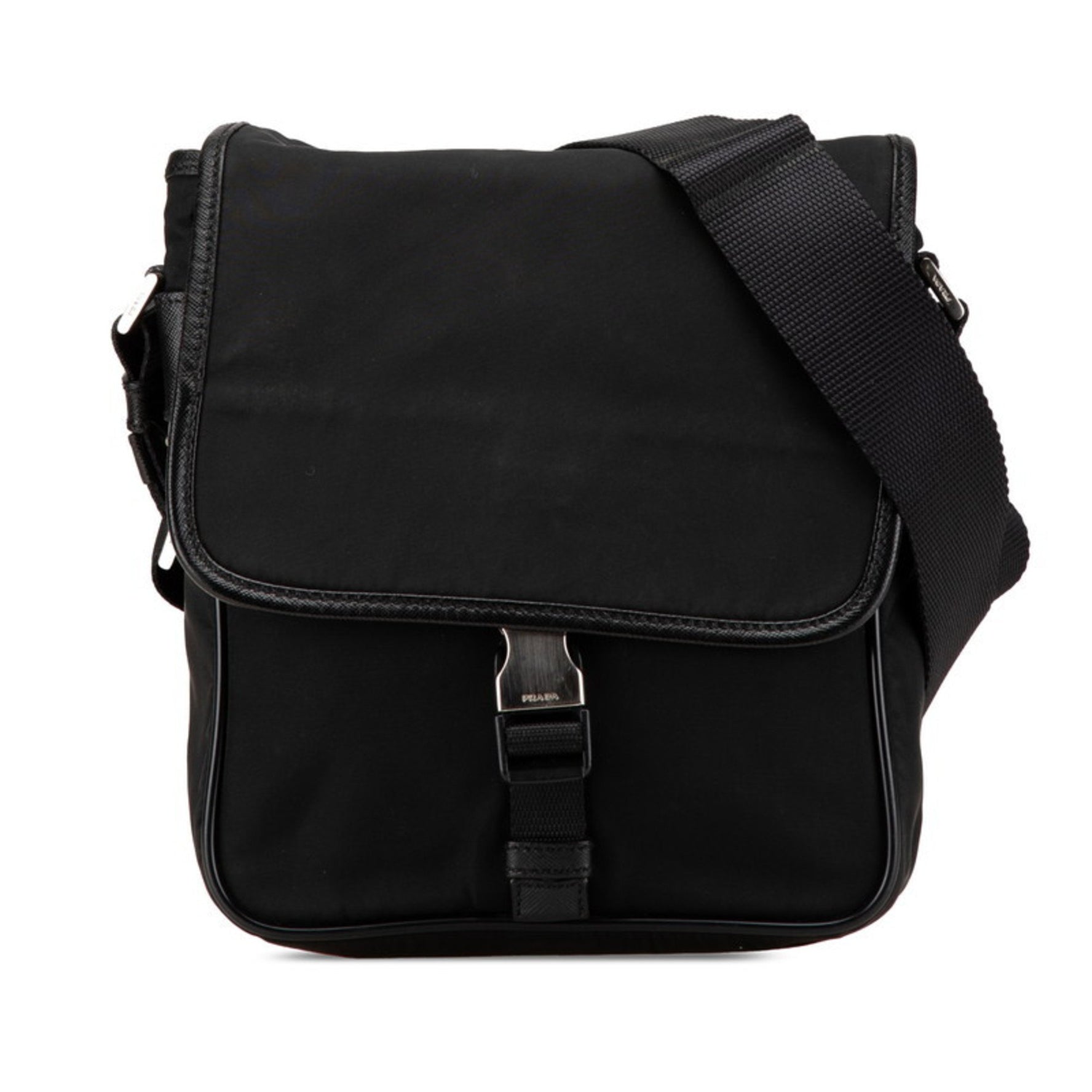 Prada Triangle Logo Plate Shoulder Bag Messenger Nylon Leather