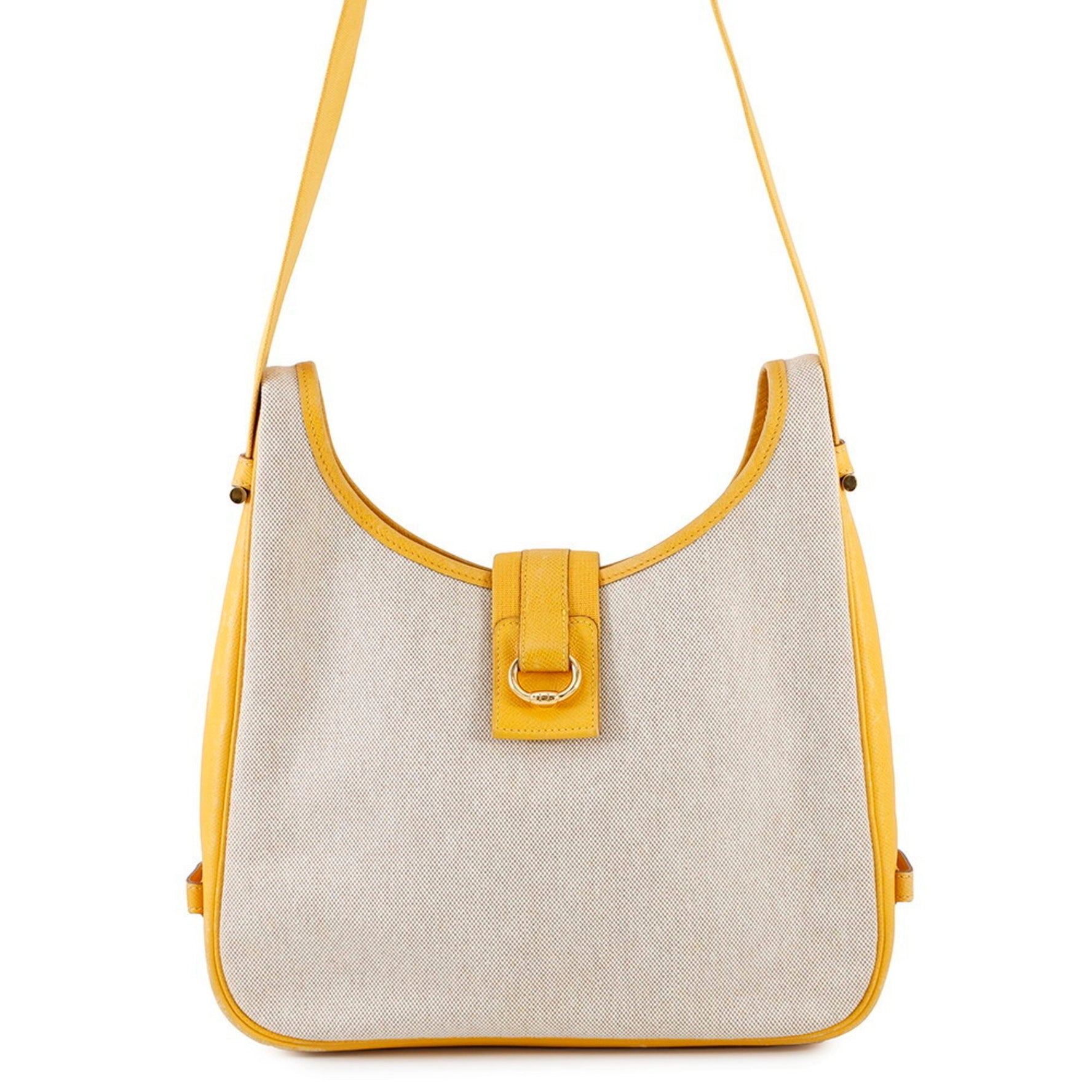 Hermes Hermès Saco Jaune Shoulder Bag in Natural Toile H Leather with Couchvel 〇Y Stamp