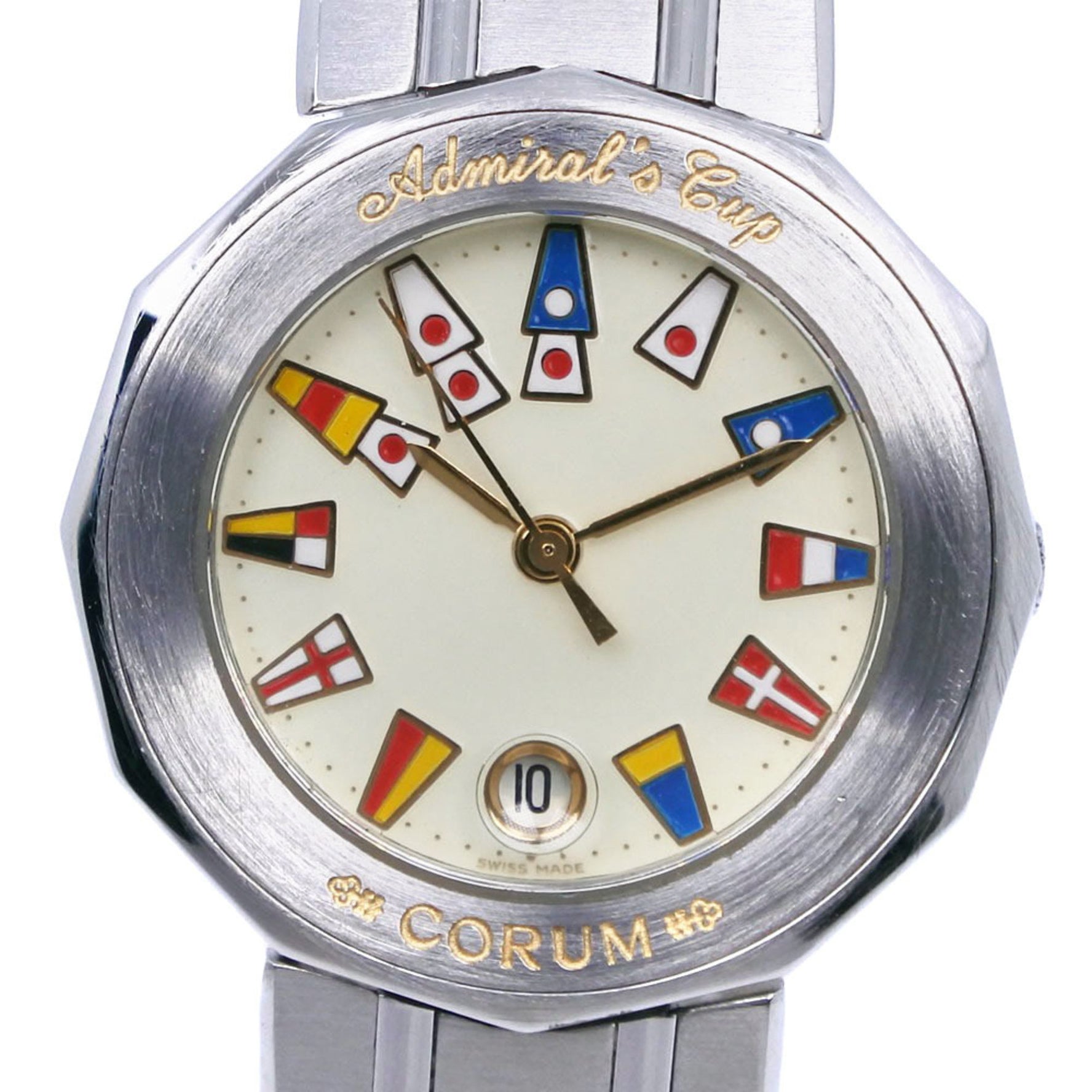 Corum Admiral's Cup Watch Stainless Steel Quartz Analog Display Ivory Dial Admirals Ladies
