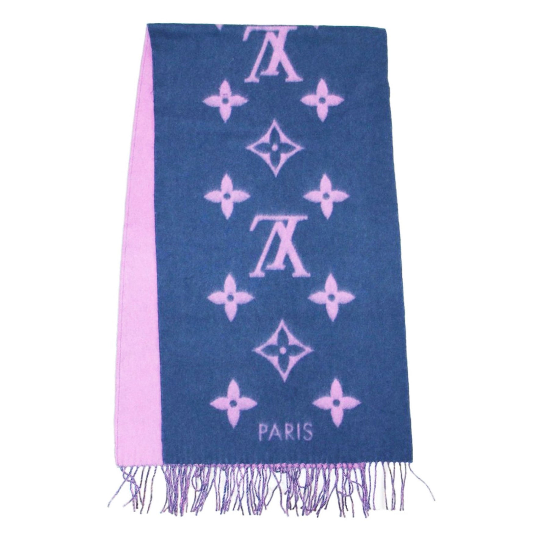 Louis Vuitton Scarf Navy Pink Reykjavik Cashmere Giant Monogram Bicolor Made in England High