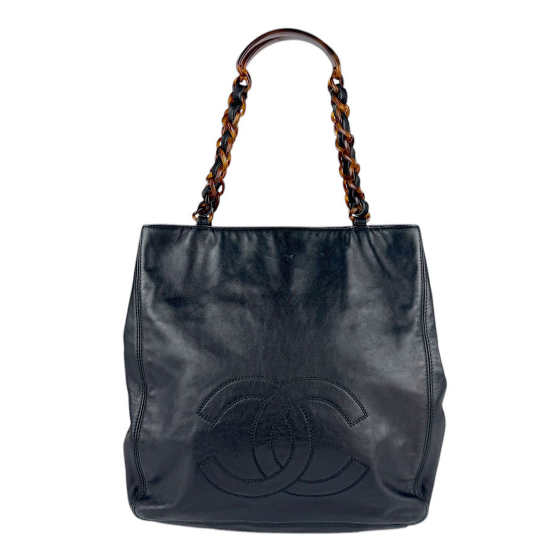 CHANEL Shoulder Bag Leather Plastic Black Brown