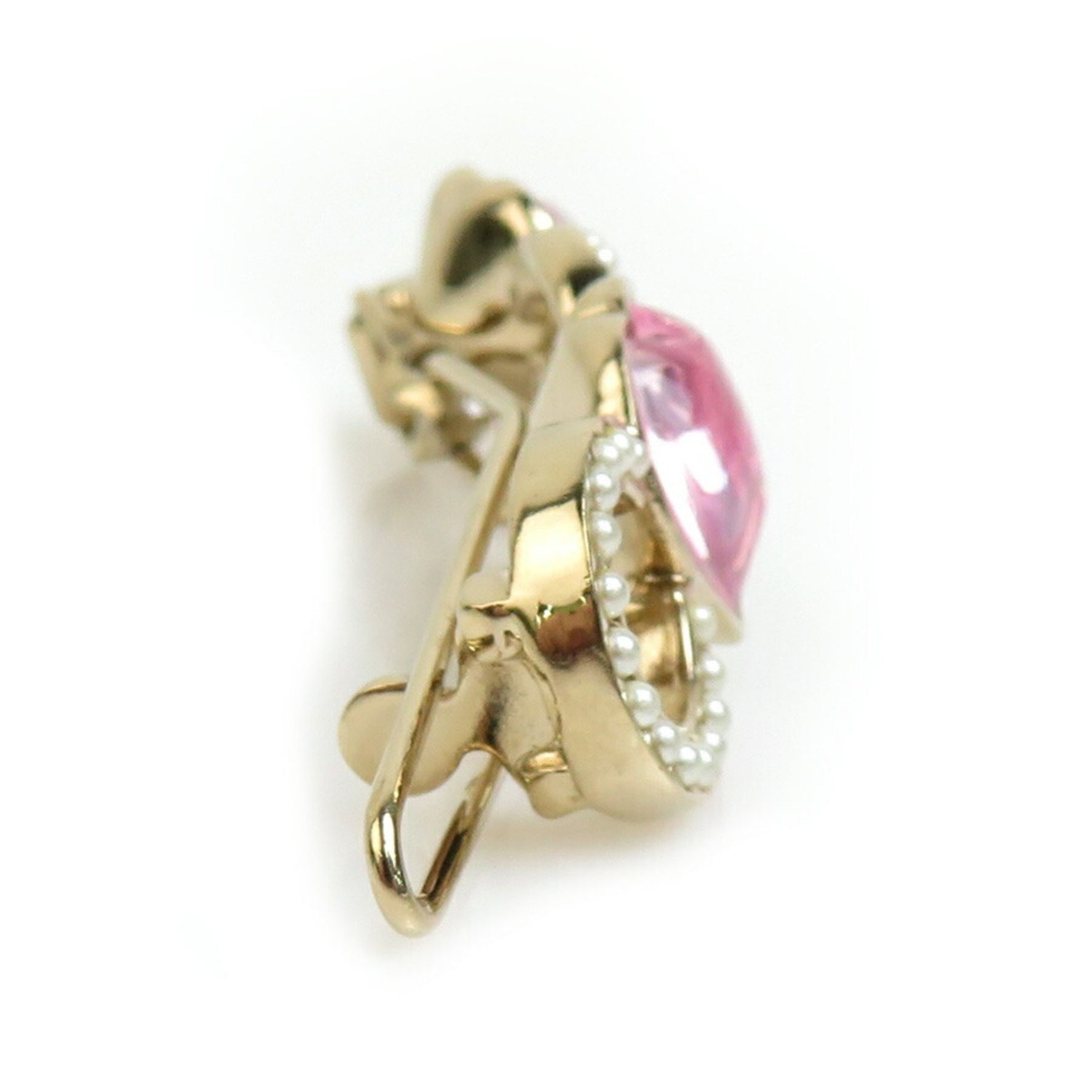 CHANEL Hair Clip Metal Rhinestone Faux Pearl Gold Pink Off-White