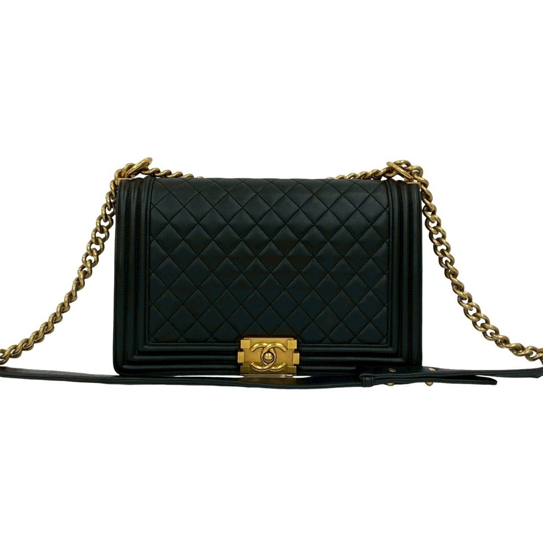 CHANEL Boy Coco Mark Lambskin Chain Shoulder Bag Pochette