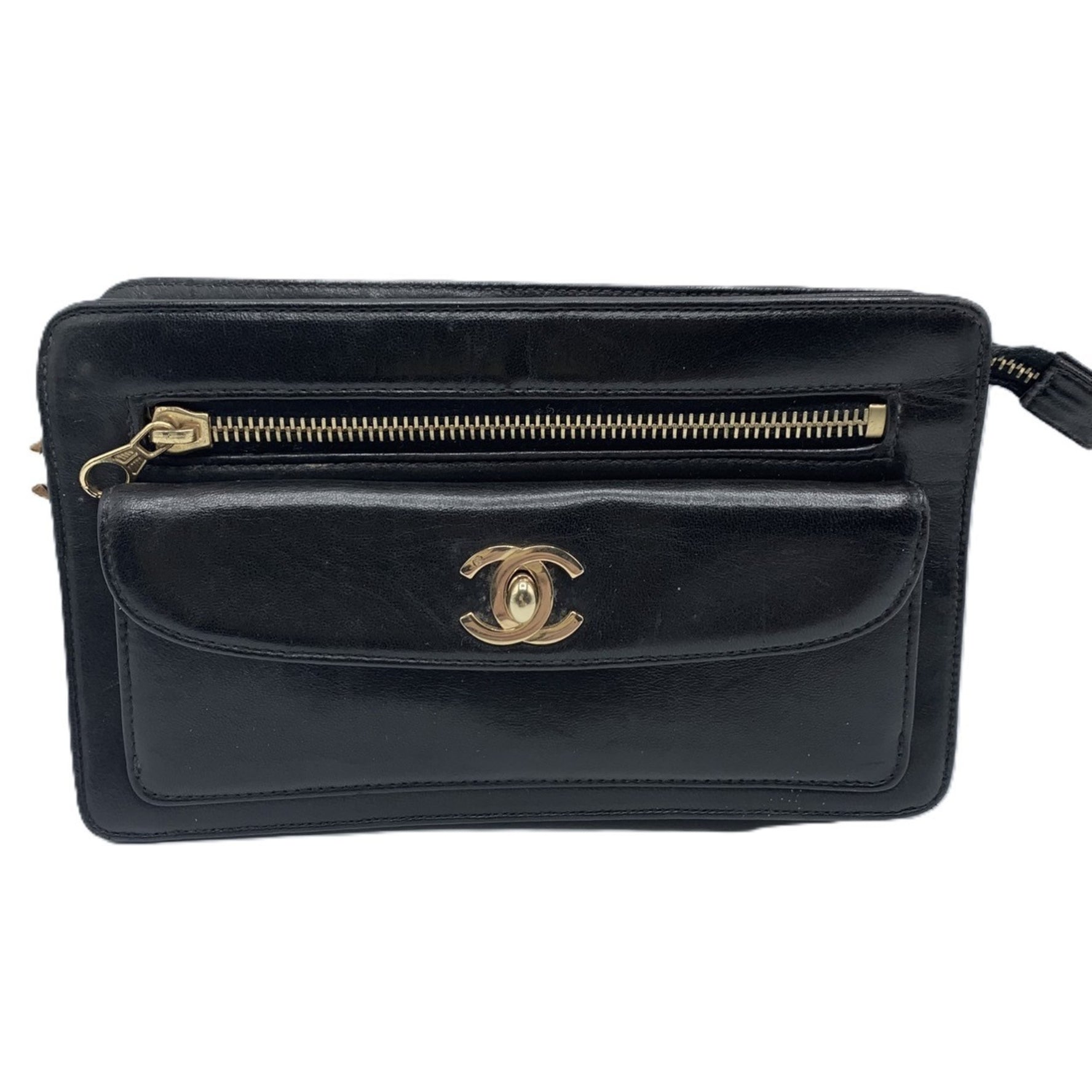 Chanel clutch bag, Coco mark, turn lock, second No. 4, leather