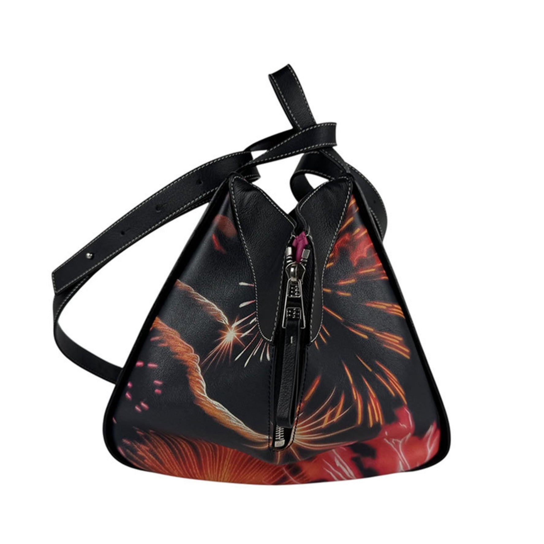 LOEWE 2018 New Year's Fireworks Print Hammock Leather Shoulder Bag, Black/Multicolor
