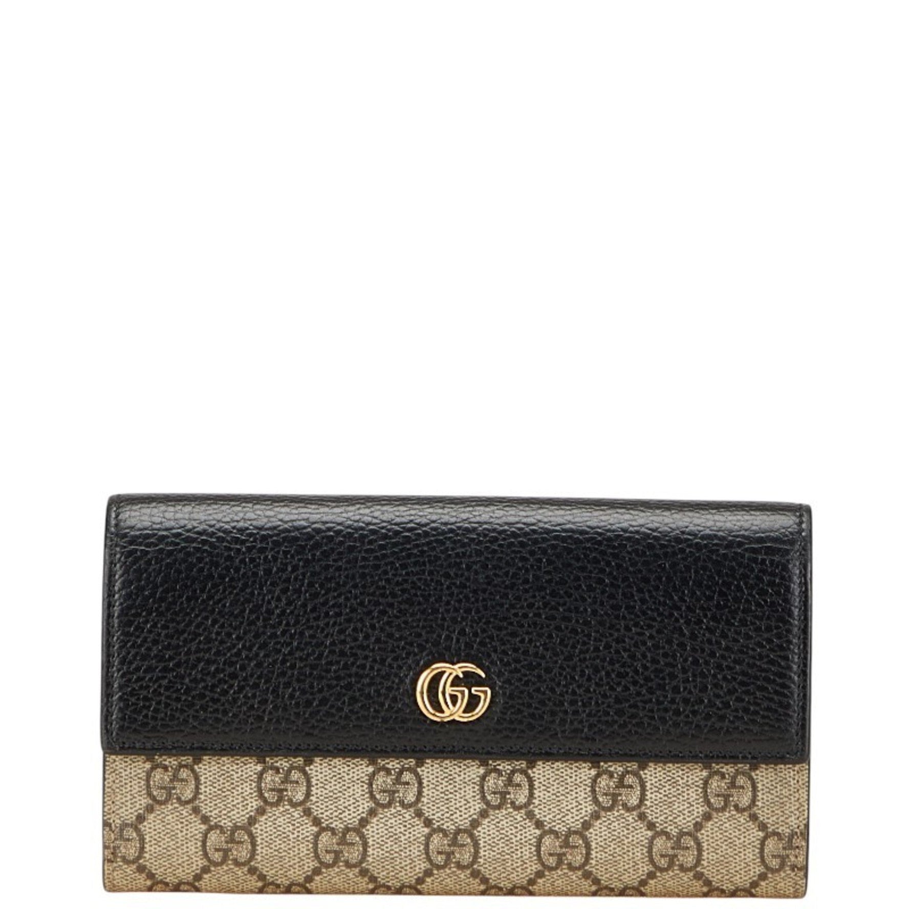 Gucci GG Marmont Supreme Long Wallet Black Beige Leather