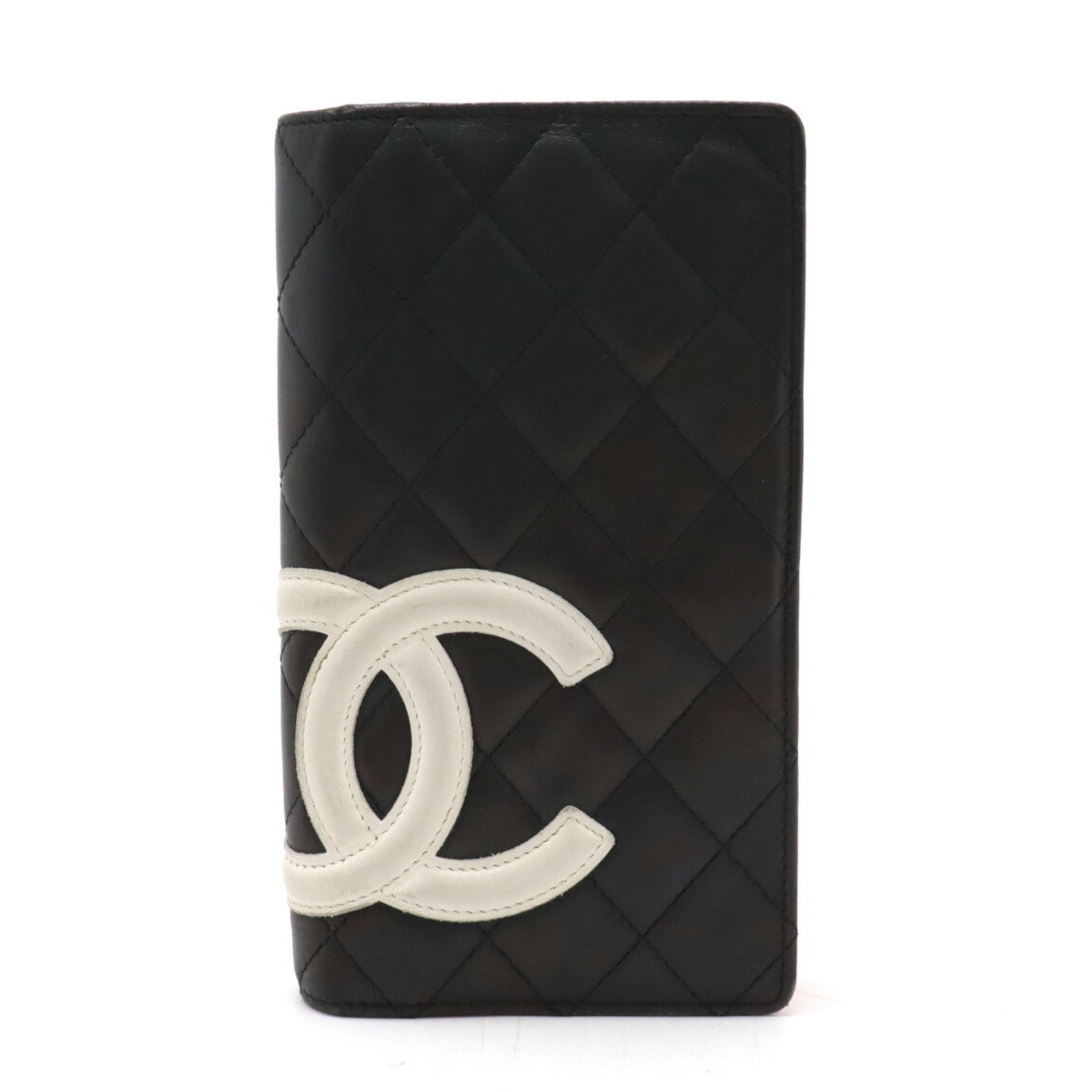 CHANEL Cambon Line Coco Mark Bi-fold Long Wallet Leather Soft Calf Black White Pink