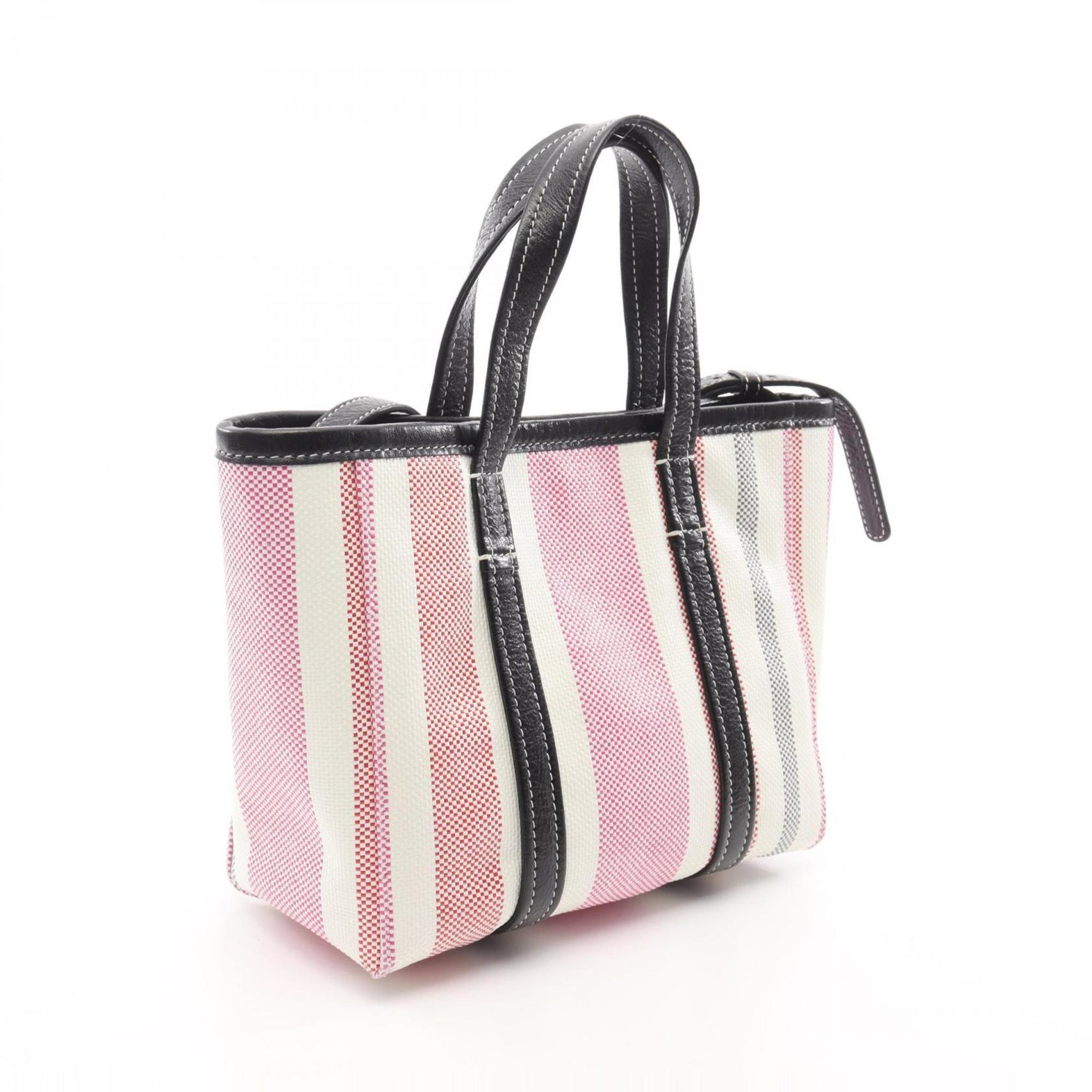 Balenciaga BARBES Small Handbag in Leather and Raffia, Black, White, Pink