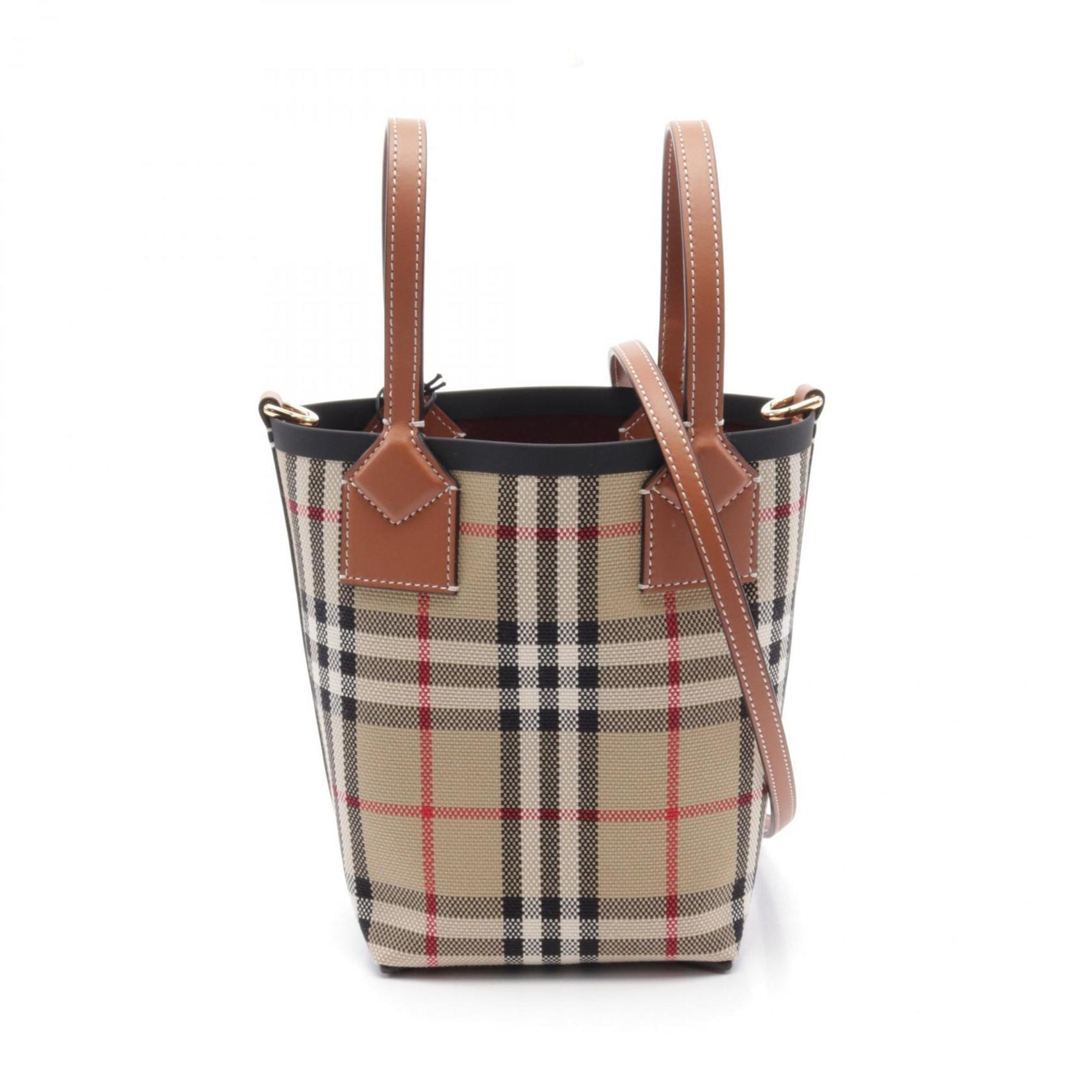 Burberry Mini London Tote Bag Canvas Leather Beige Brown Multicolor