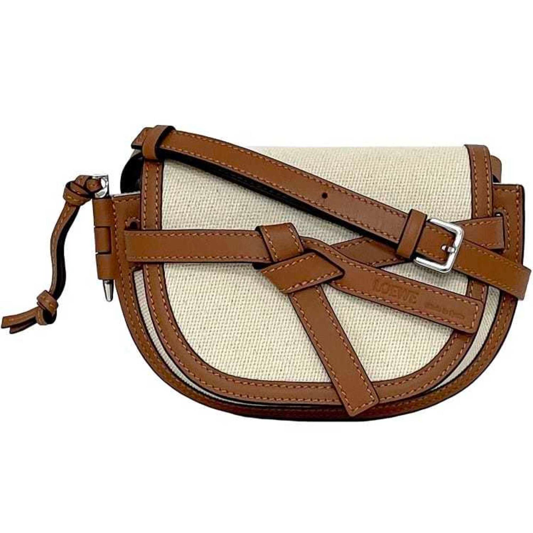 LOEWE Shoulder Bag Gate Small Natural White Cotton Canvas Crossbody Flap Pochette Mini