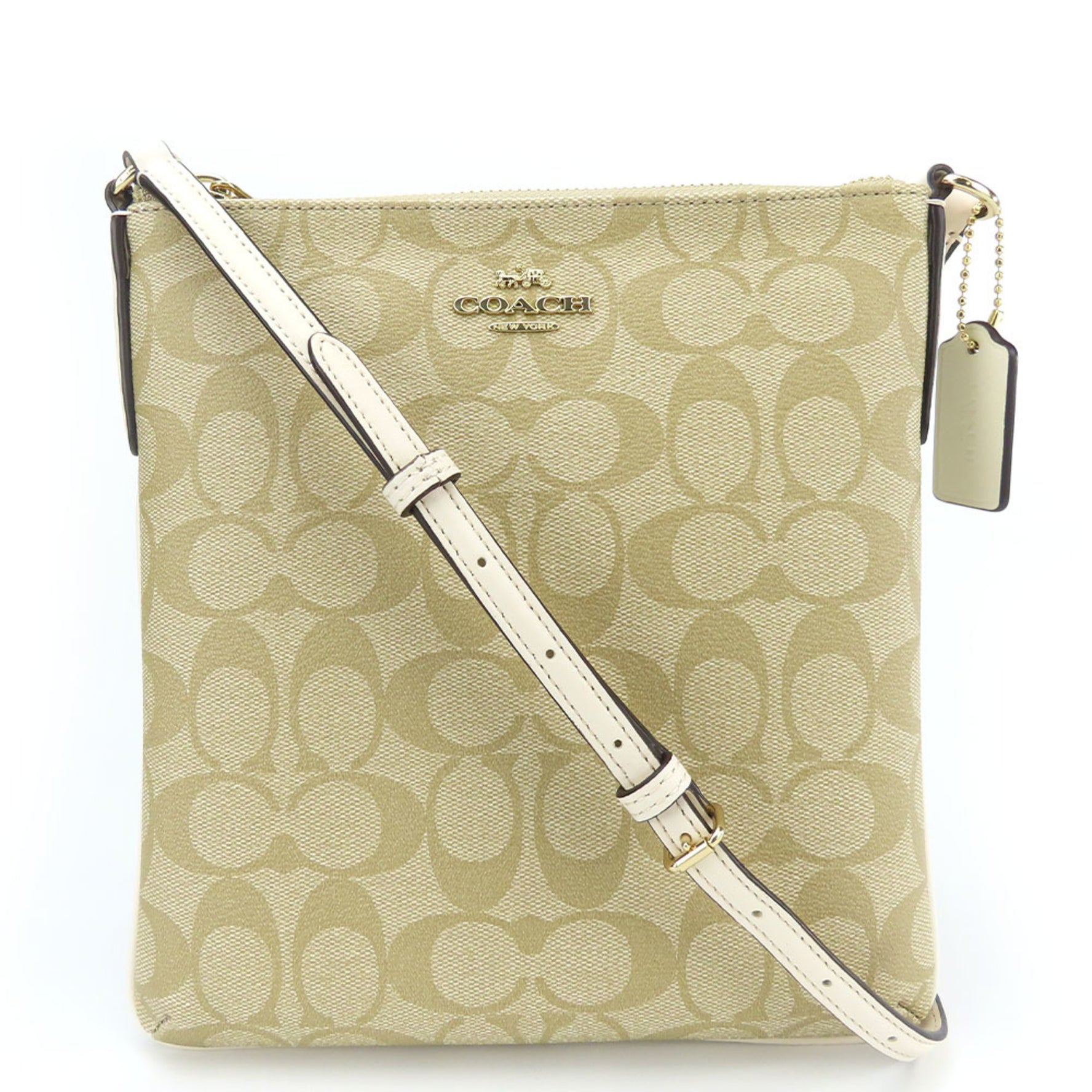Coach Shoulder Bag Signature Leather Beige Off-White