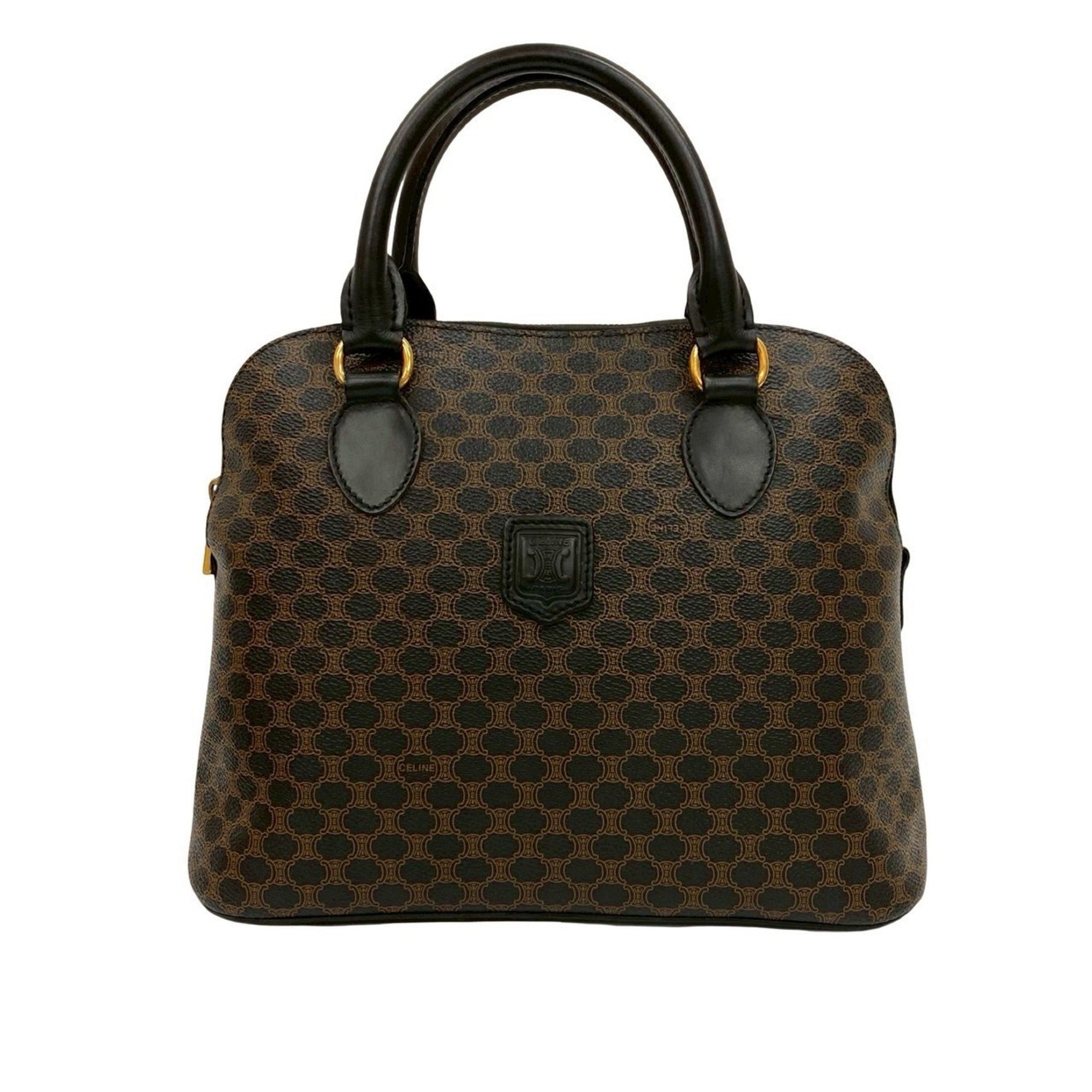 CELINE Macadam Blason Pattern Logo Leather Handbag/Boston Bag in Black and Brown (018-4)