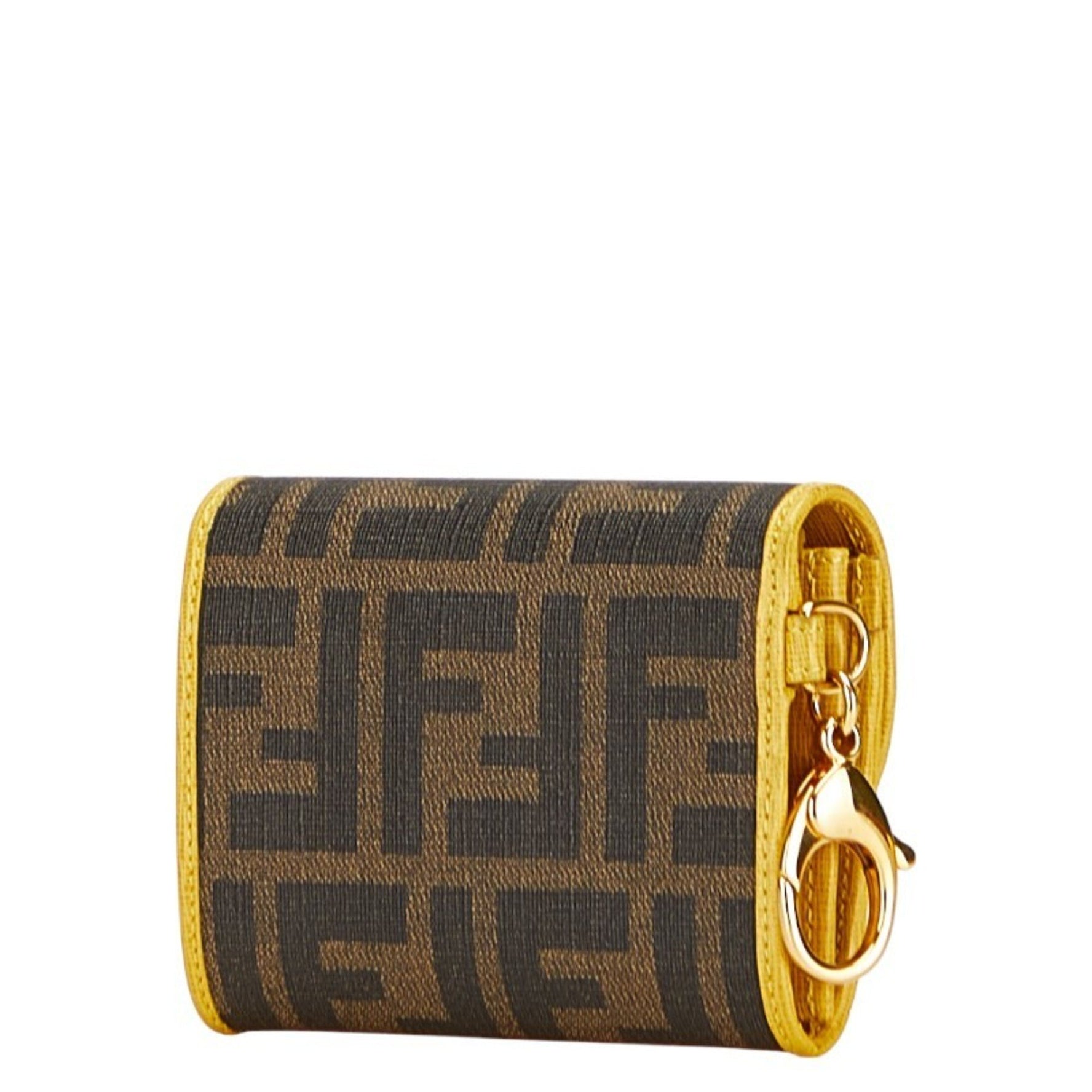 Fendi Zucca Coin Case, Brown, Yellow, PVC, Leather