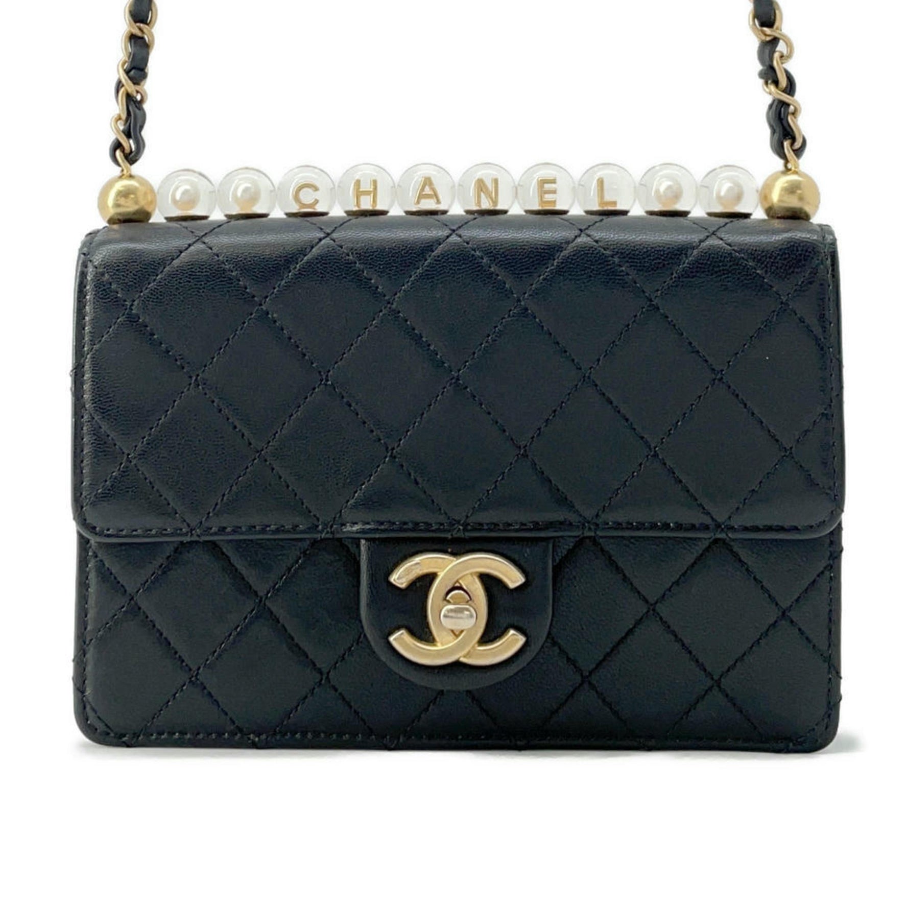 Chanel Chain Shoulder Bag Matelasse Coco Mark Lambskin Faux Pearl